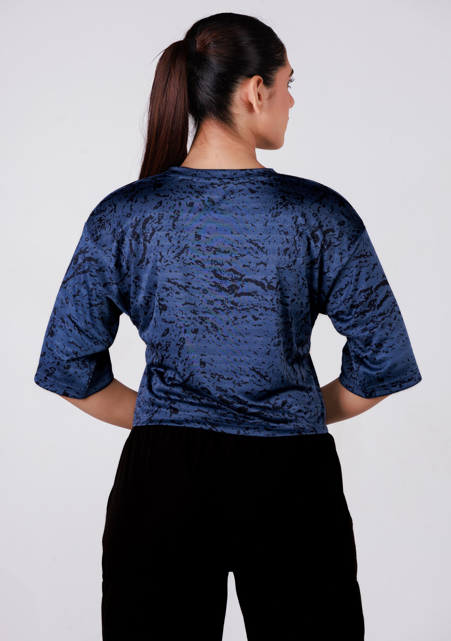 Ladies Crop Fi Sleeve T Shirt - Blue