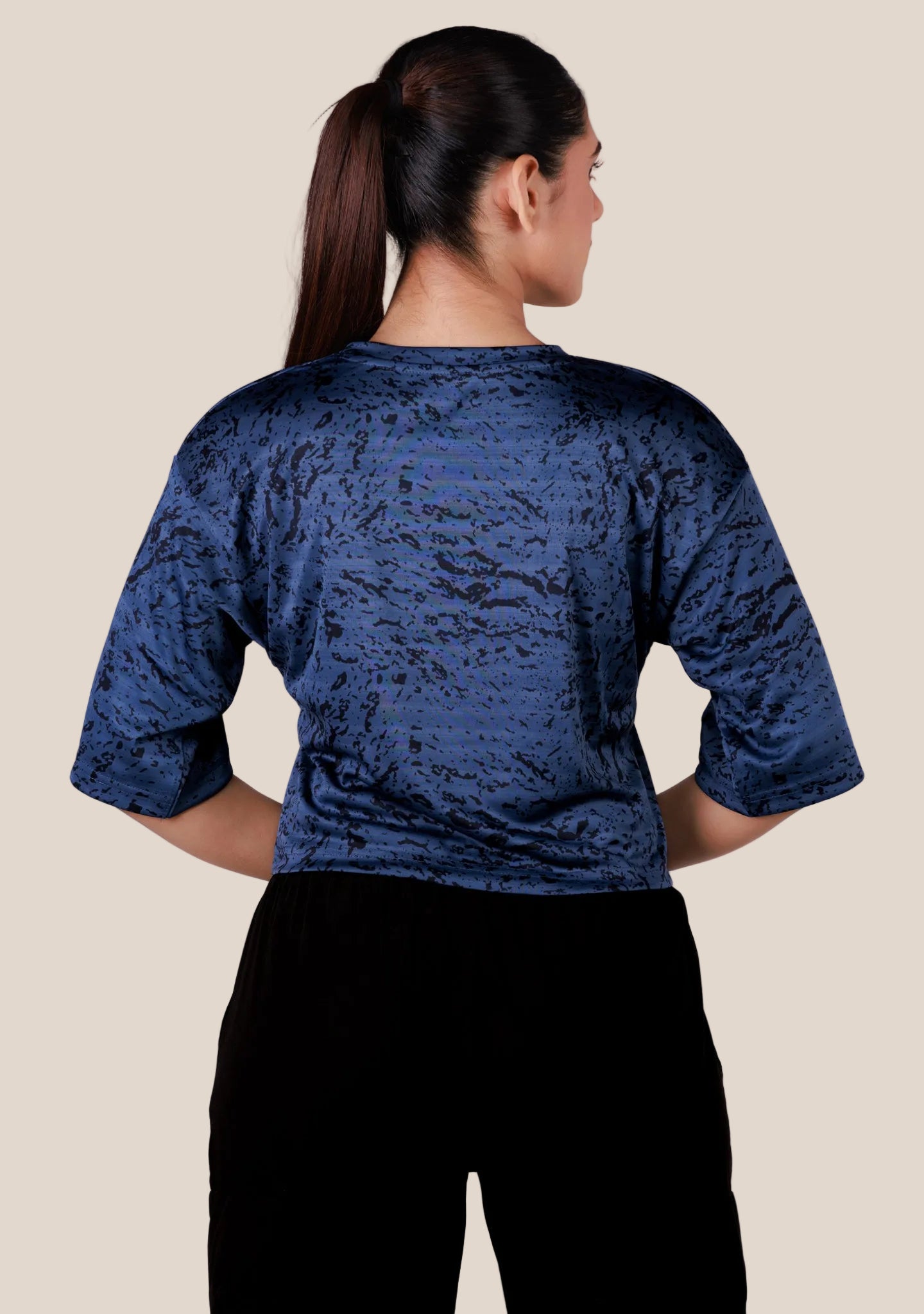 Ladies Crop Fi Sleeve T Shirt - Blue