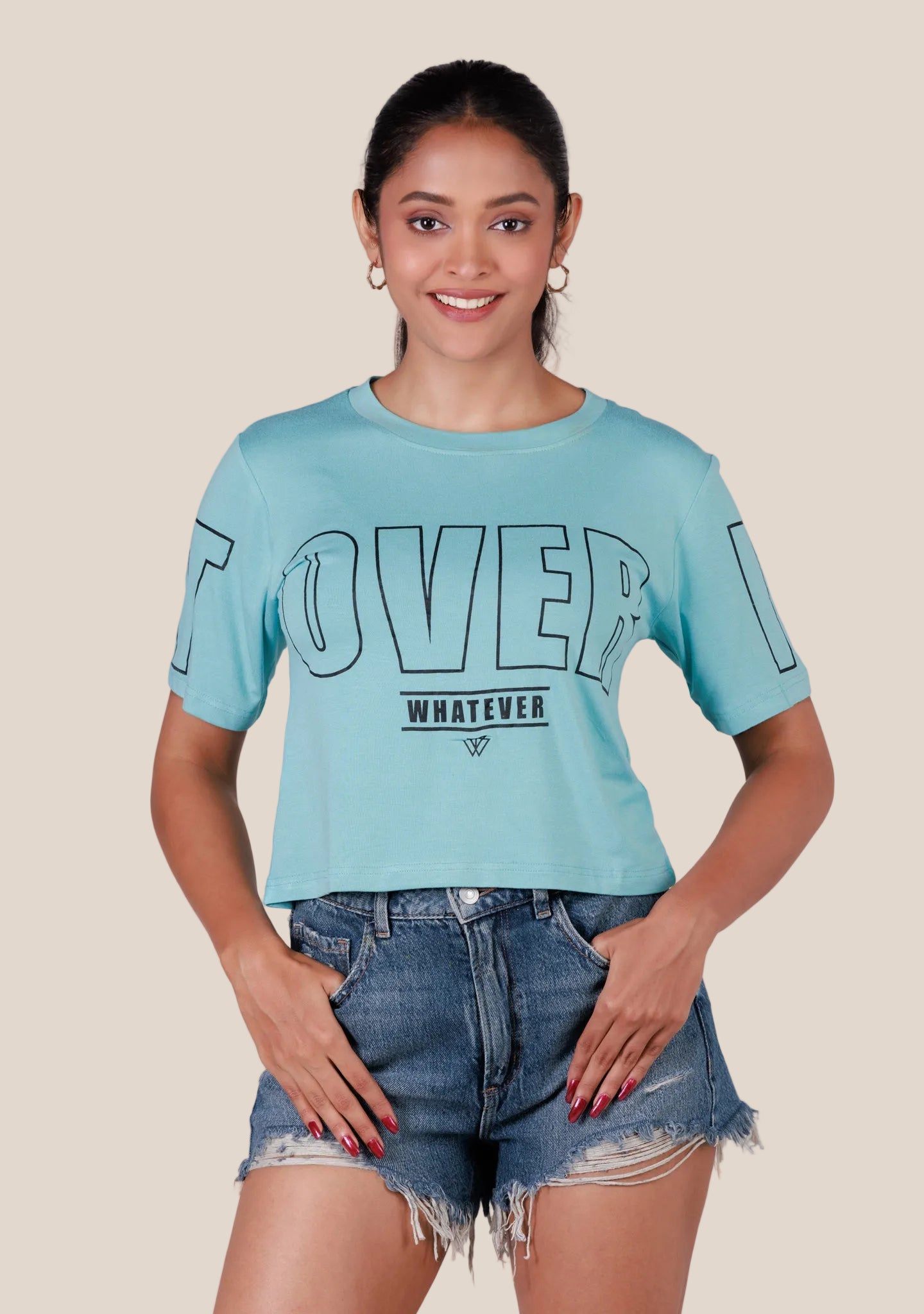 Ladies Crop T Shirt - Cyan
