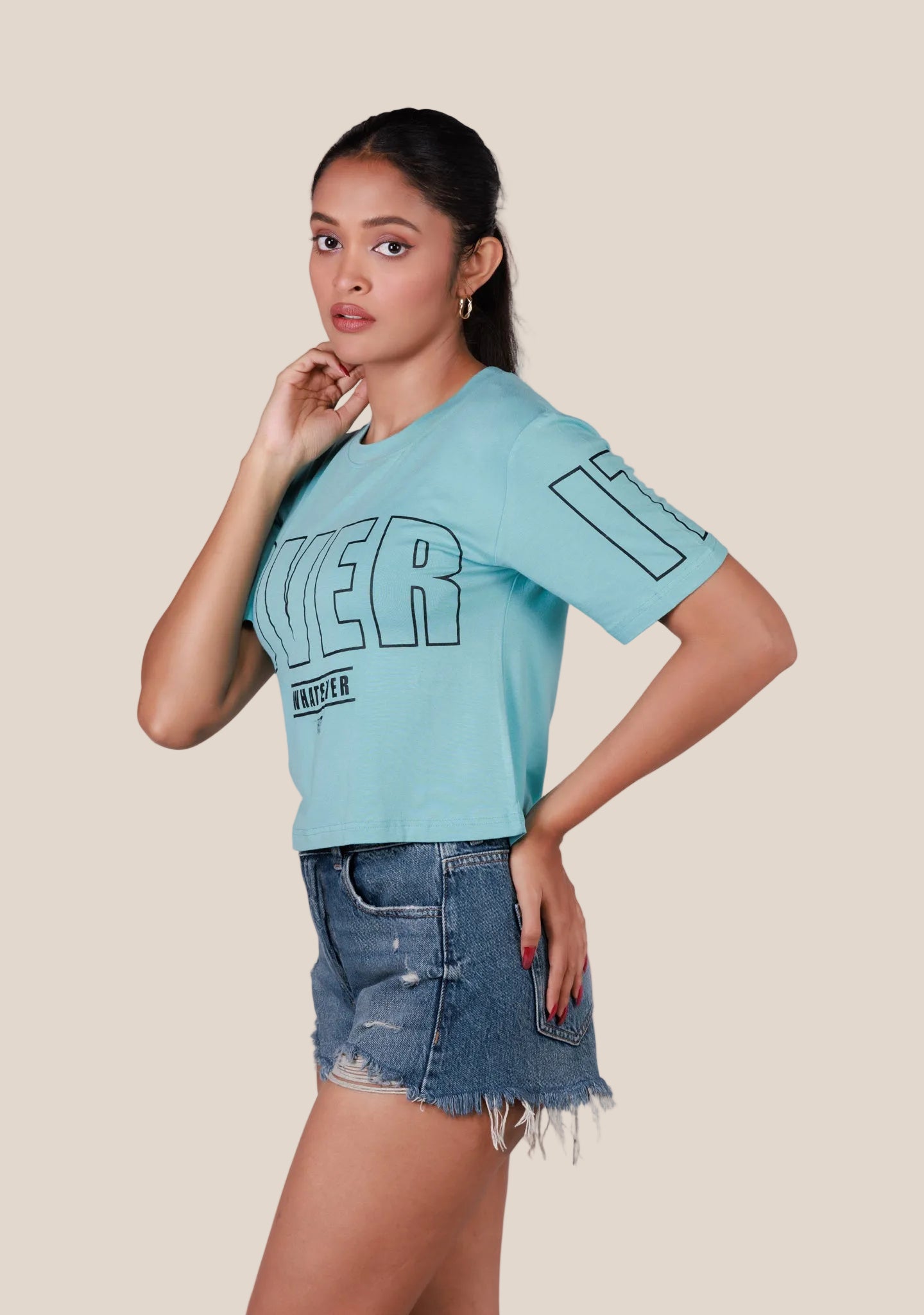 Ladies Crop T Shirt - Cyan