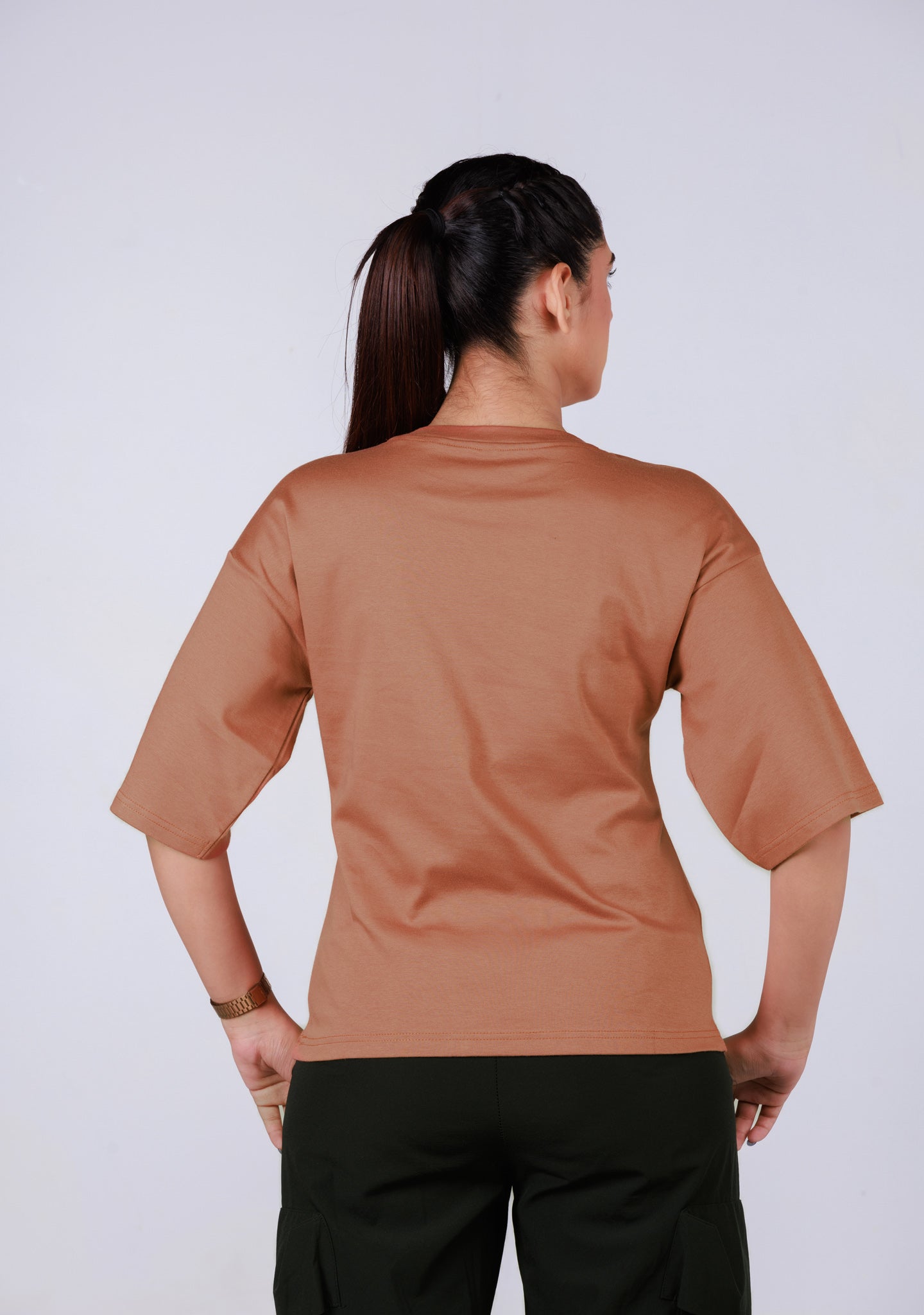 Ladies Drop Shoulder T Shirt - Brown