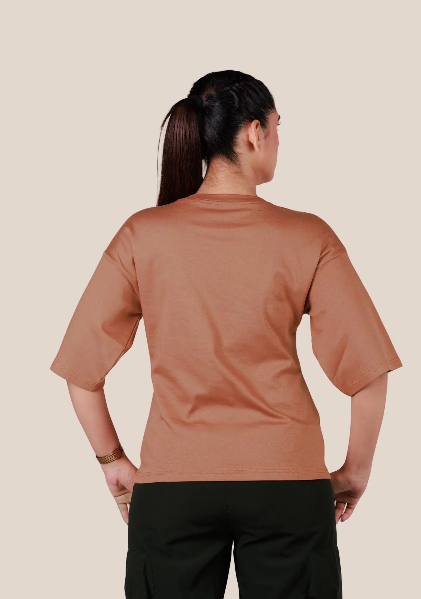 Ladies Drop Shoulder T Shirt - Brown