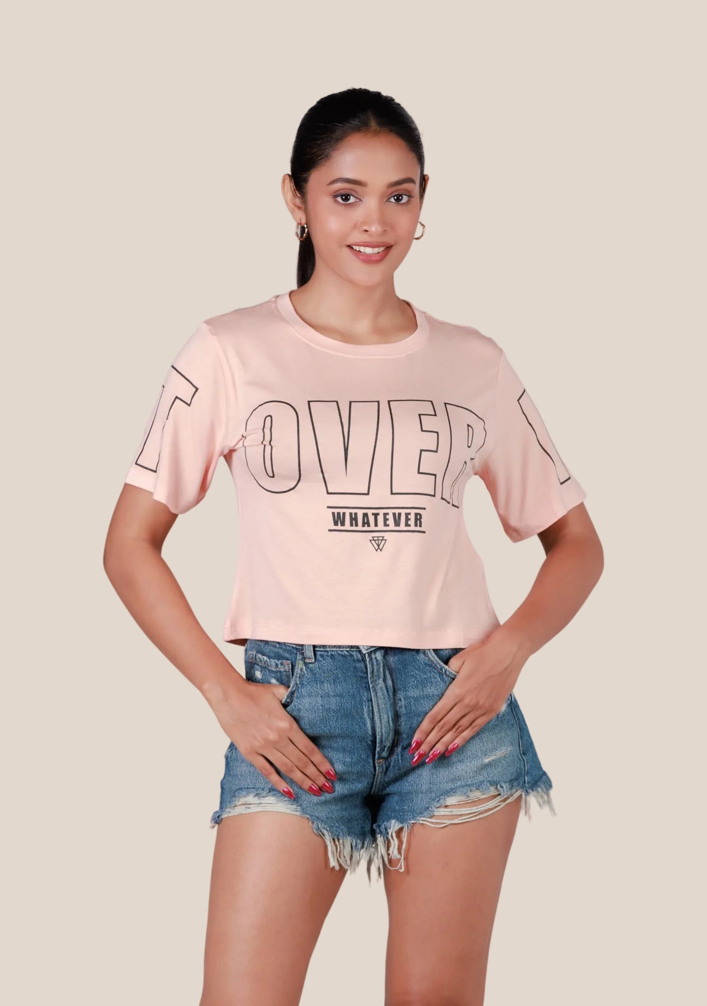 Ladies Crop T Shirt - Pink Printed
