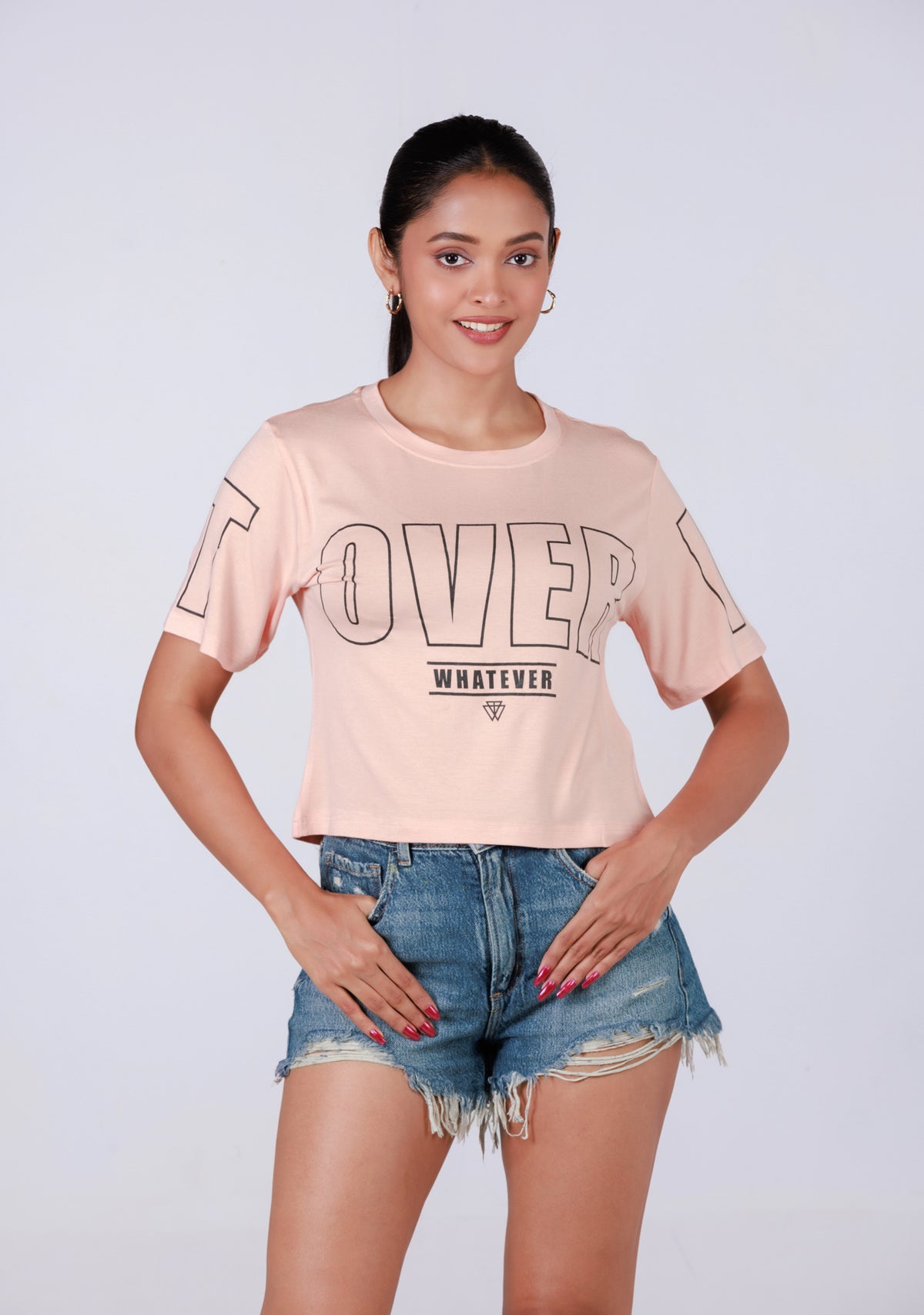 Ladies Crop T Shirt - Pink Printed