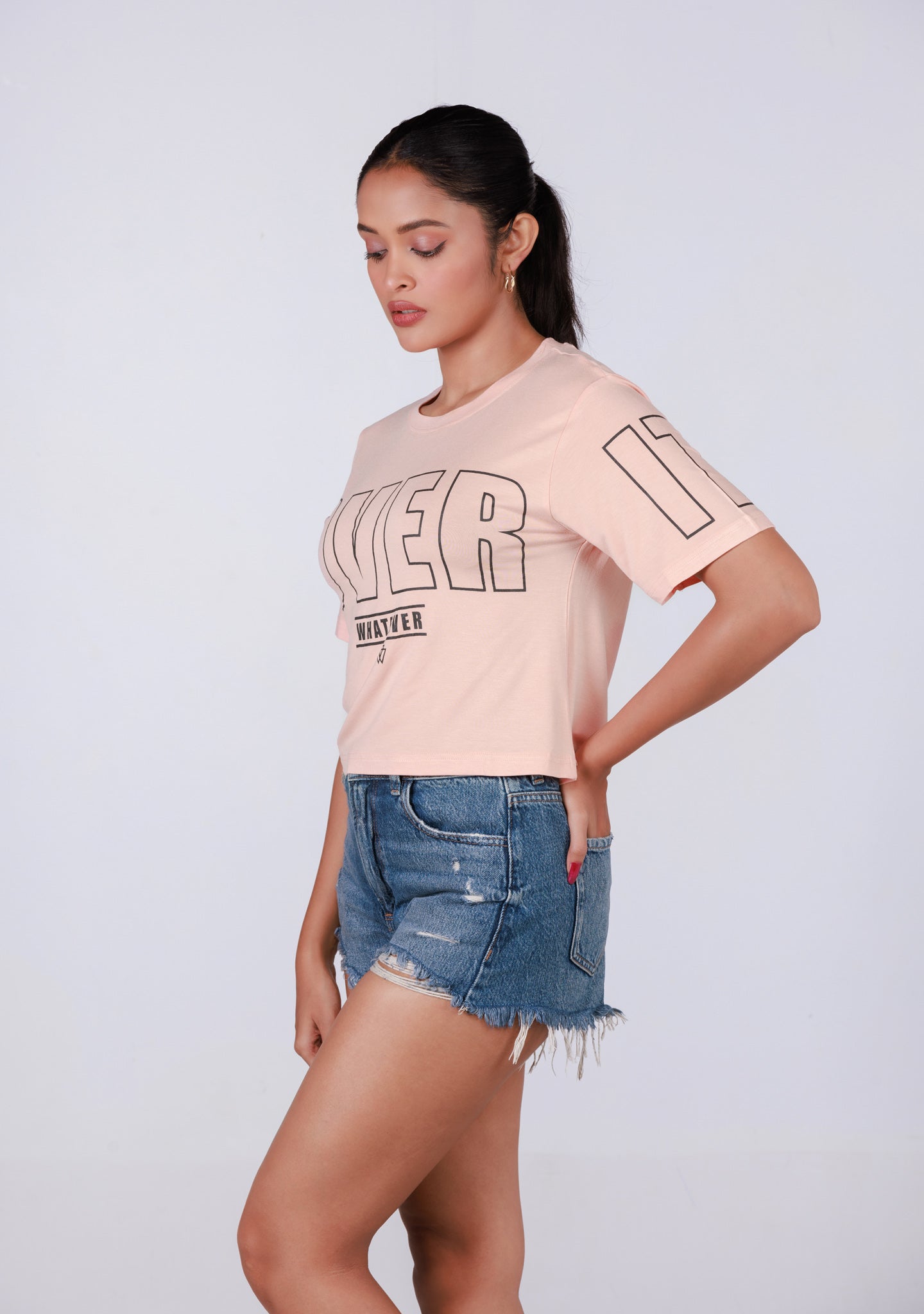 Ladies Crop T Shirt - Pink Printed