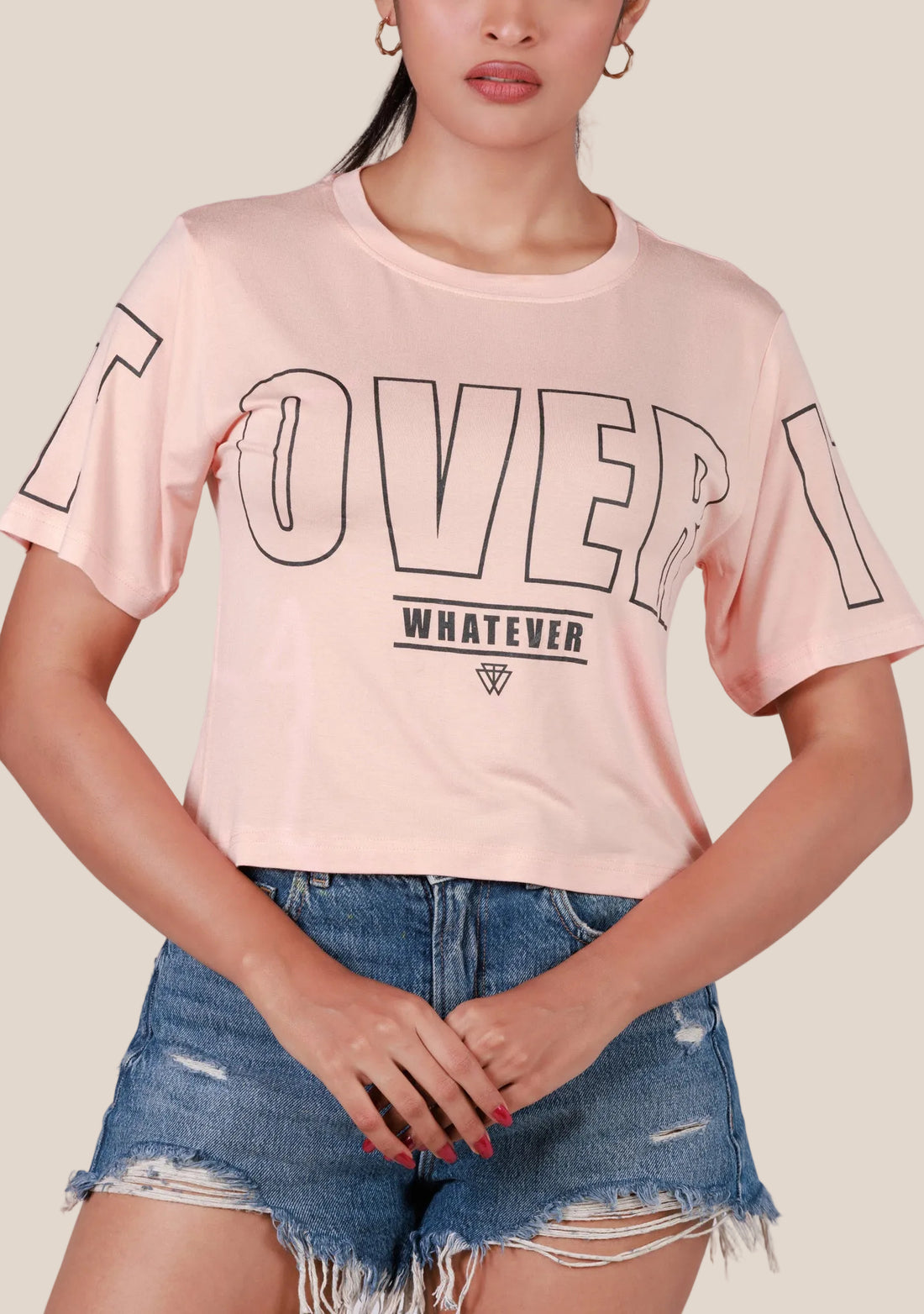 Ladies Crop T Shirt - Pink Printed