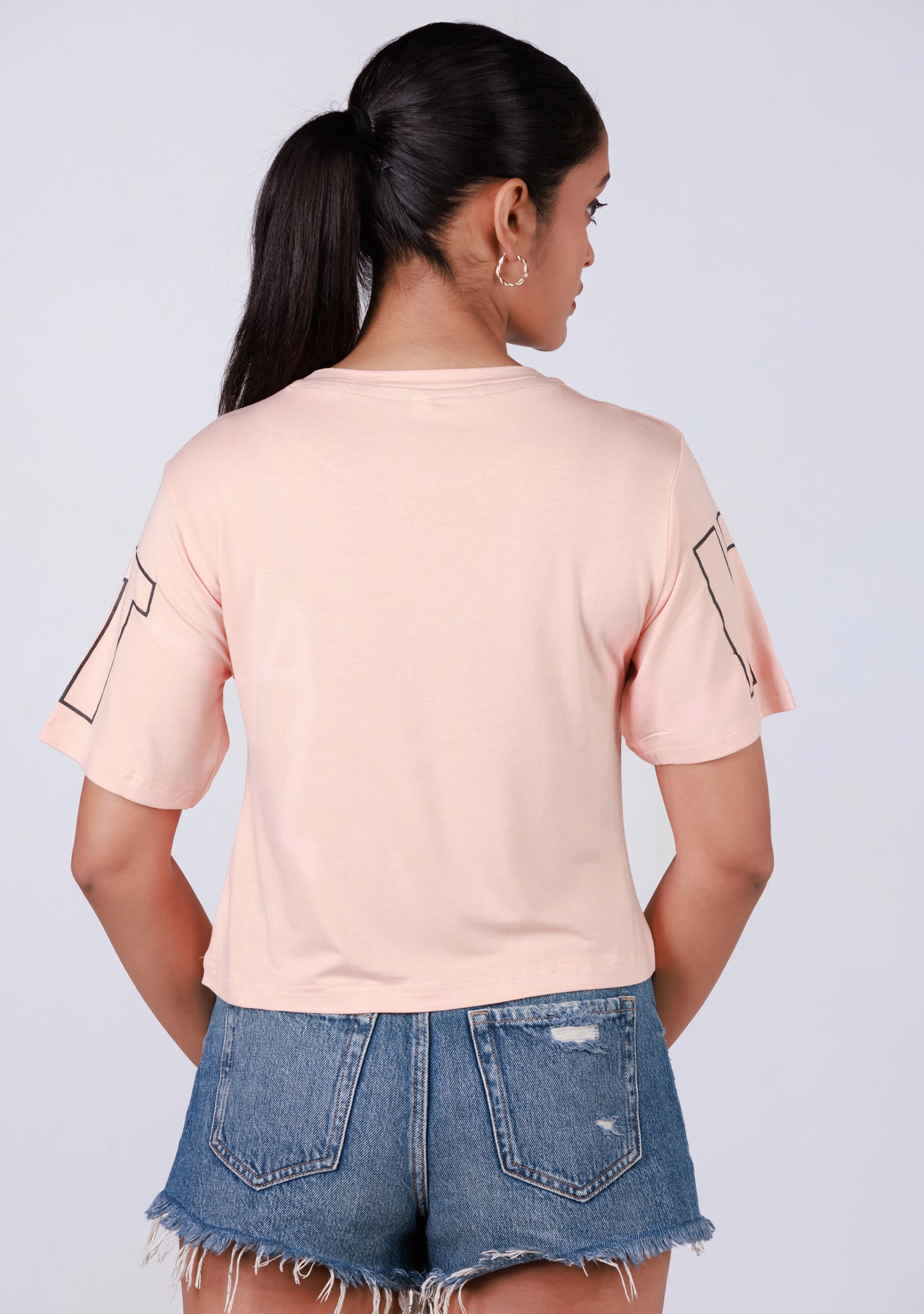 Ladies Crop T Shirt - Pink Printed