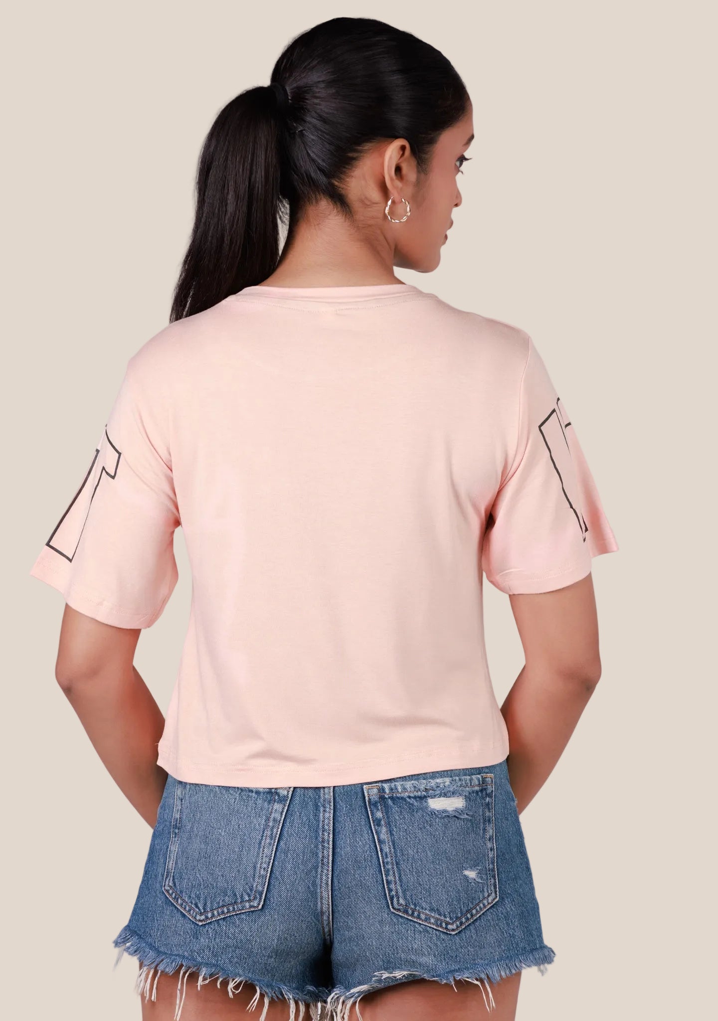 Ladies Crop T Shirt - Pink Printed