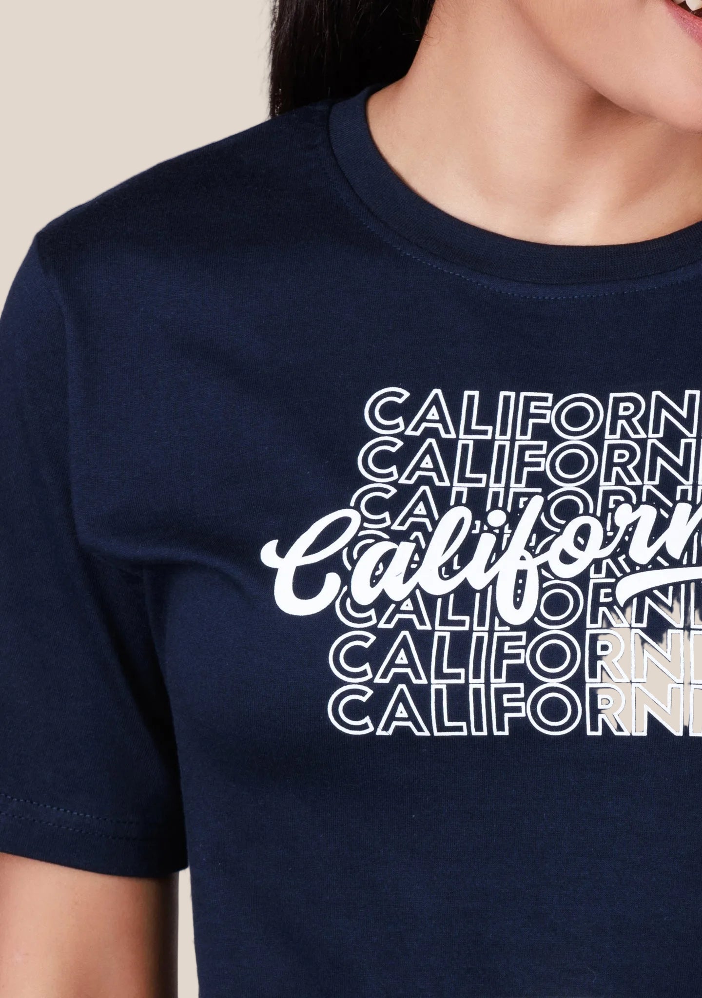 Ladies Crop T Shirt - Navy Blue