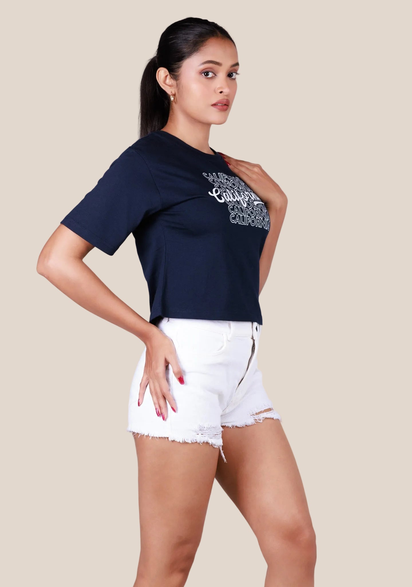 Ladies Crop T Shirt - Navy Blue