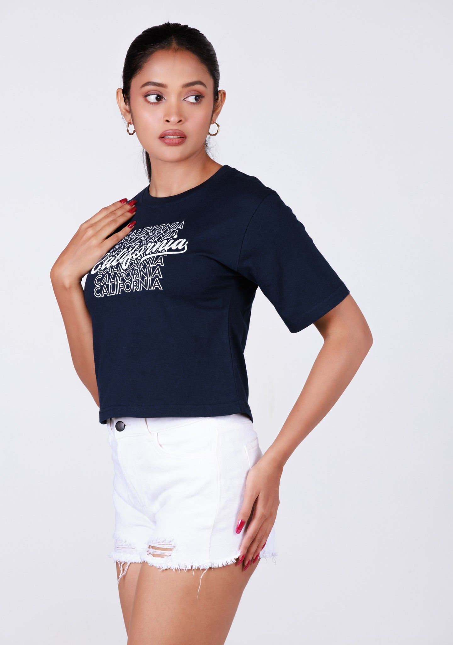 Ladies Crop T Shirt - Navy Blue