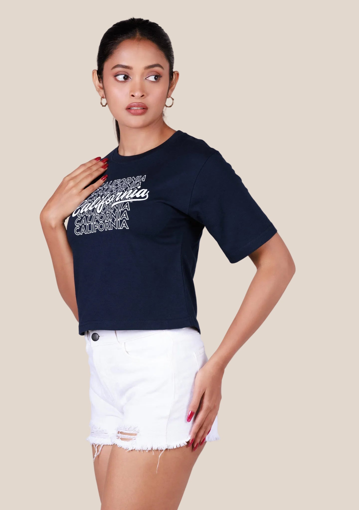 Ladies Crop T Shirt - Navy Blue