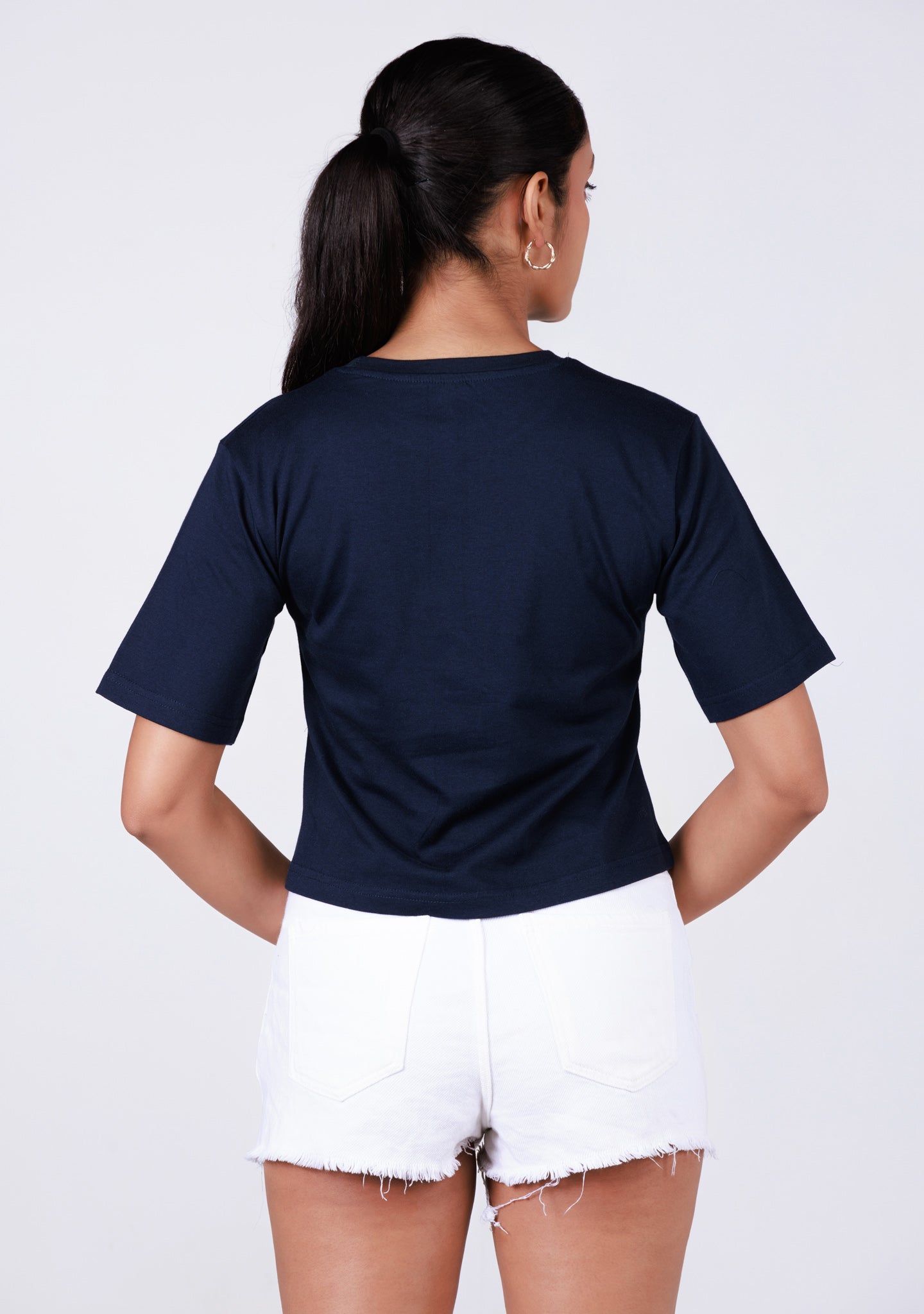 Ladies Crop T Shirt - Navy Blue