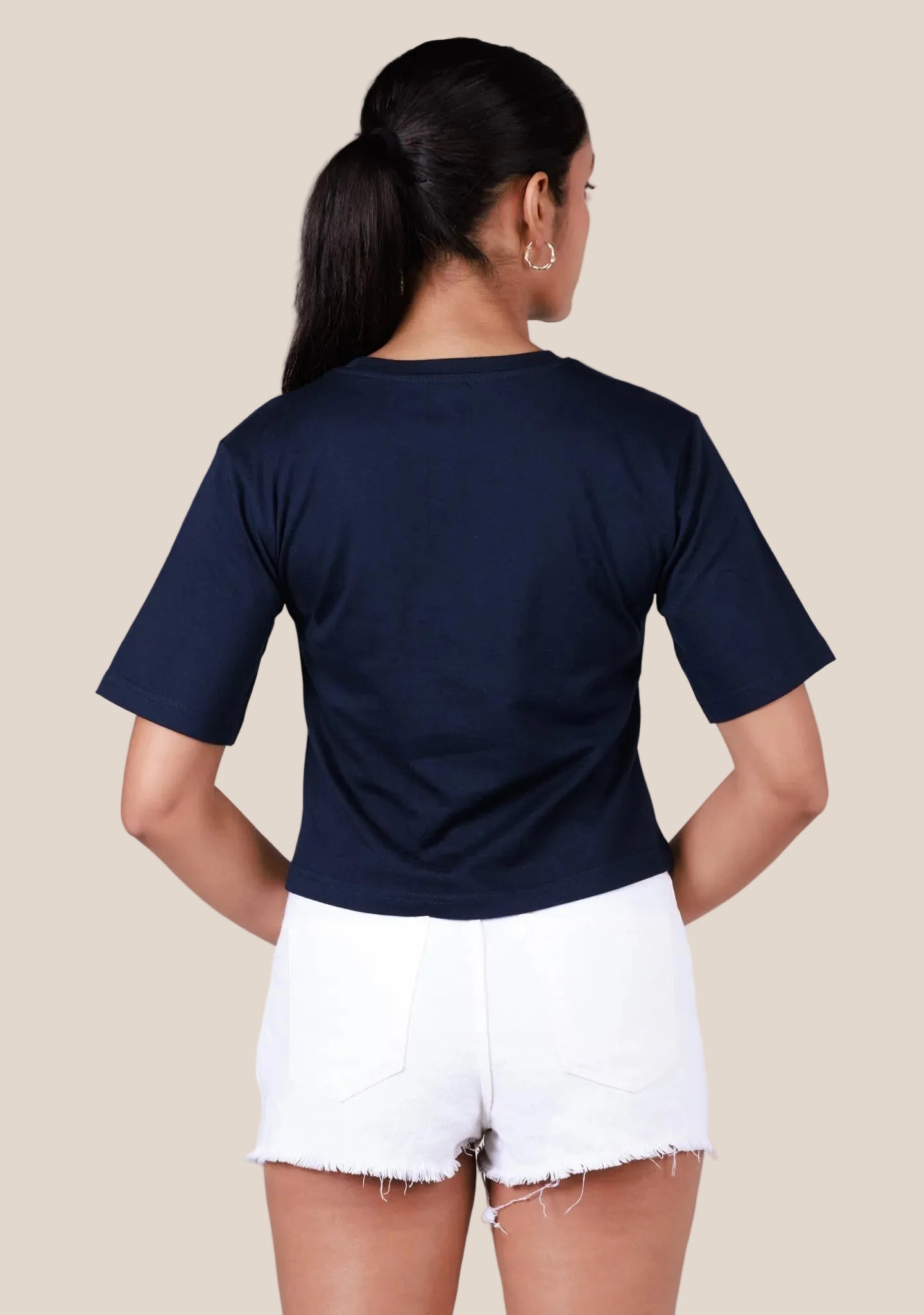 Ladies Crop T Shirt - Navy Blue