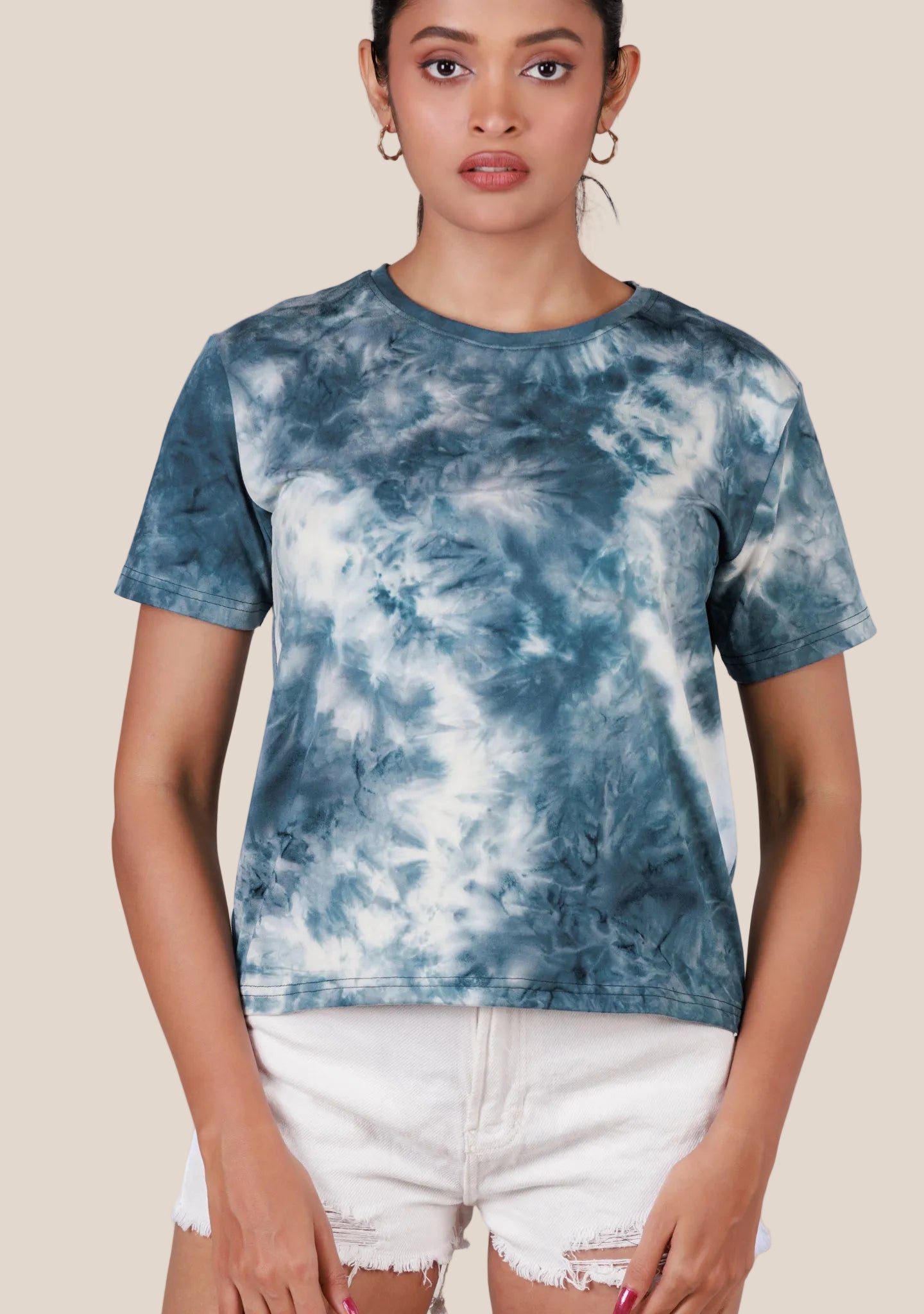 Short-Length T-Shirt - Blue White Tie Dye