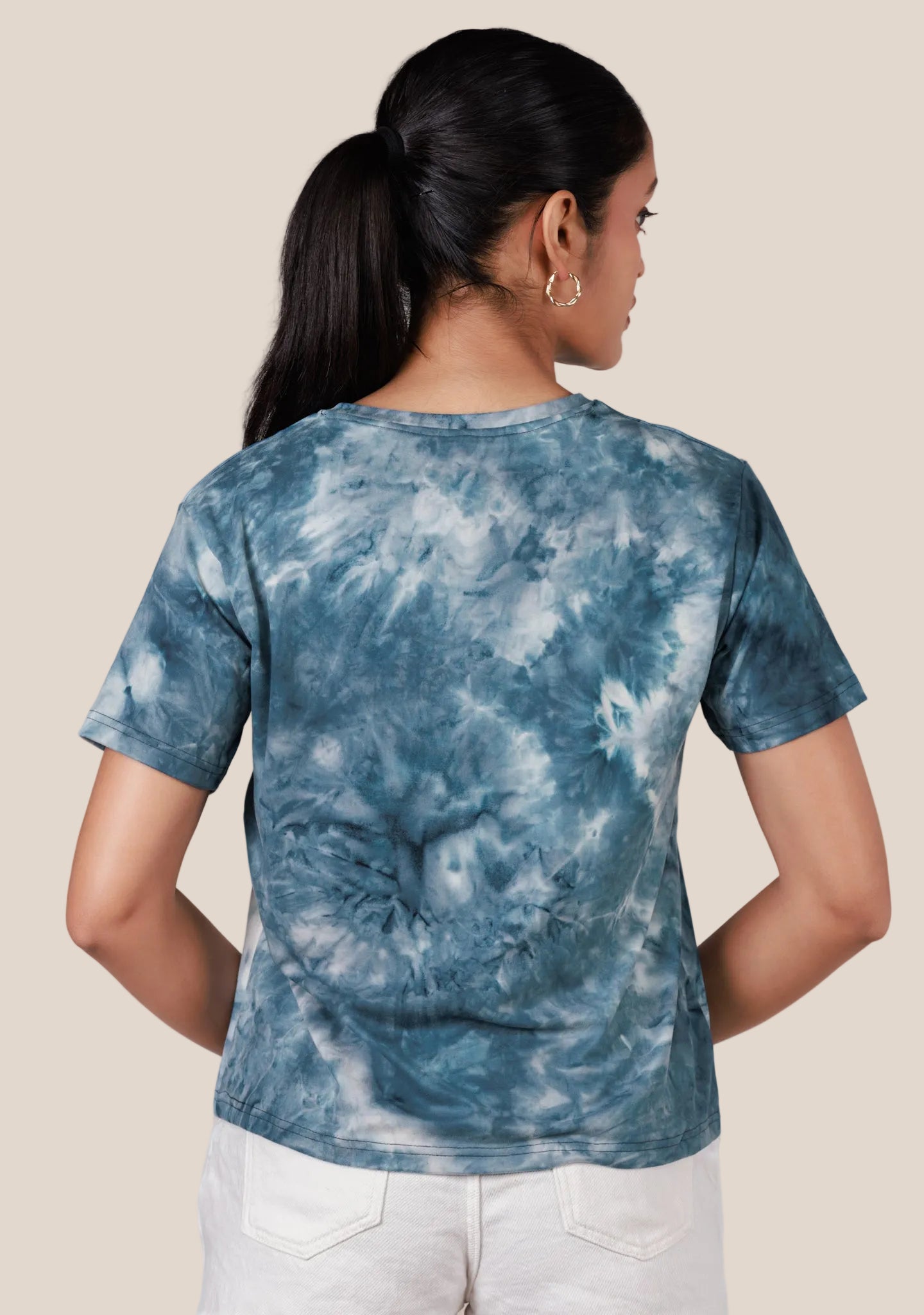 Short-Length T-Shirt - Blue White Tie Dye