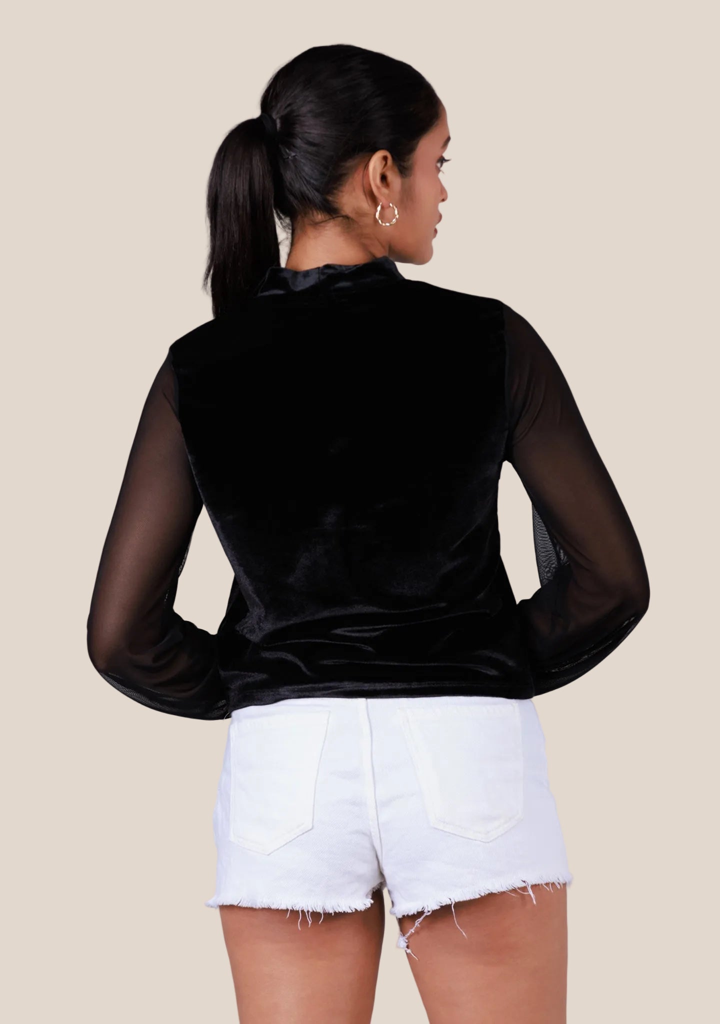 Ladies Long Sleeve Crop Top - Black
