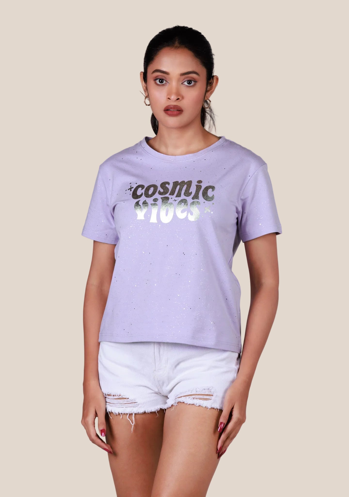 Short-Length T-Shirt - Texted Lavander