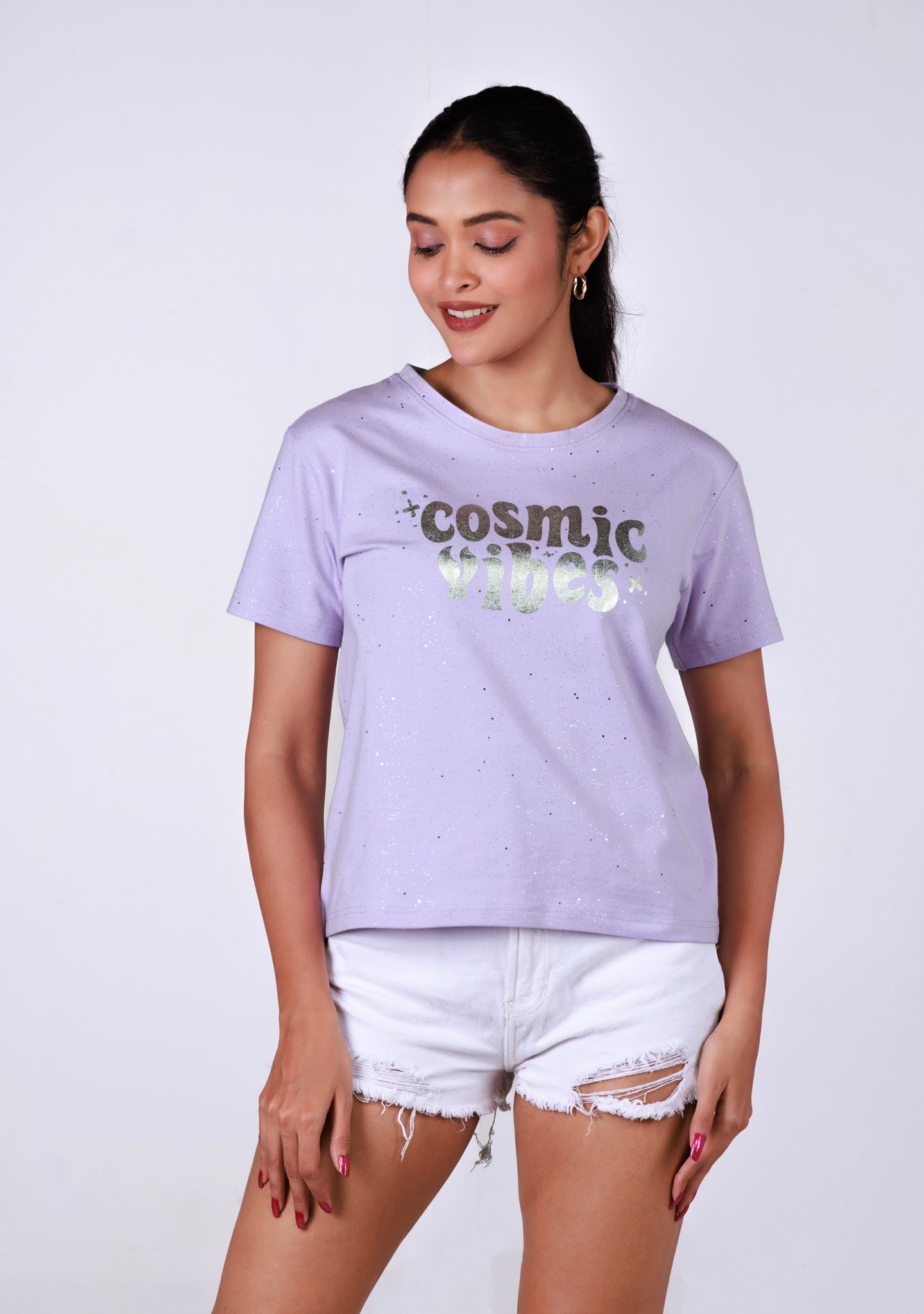Short-Length T-Shirt - Texted Lavander