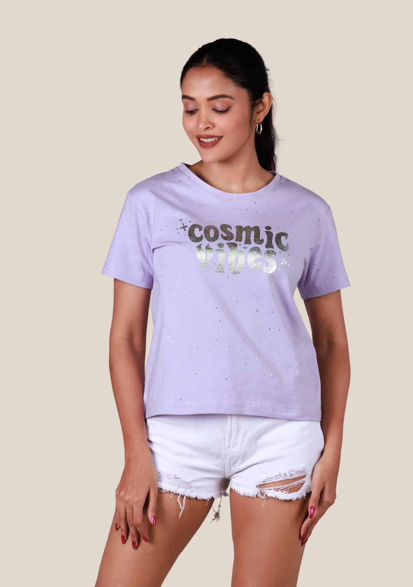 Short-Length T-Shirt - Texted Lavander