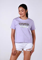 Short-Length T-Shirt - Texted Lavander