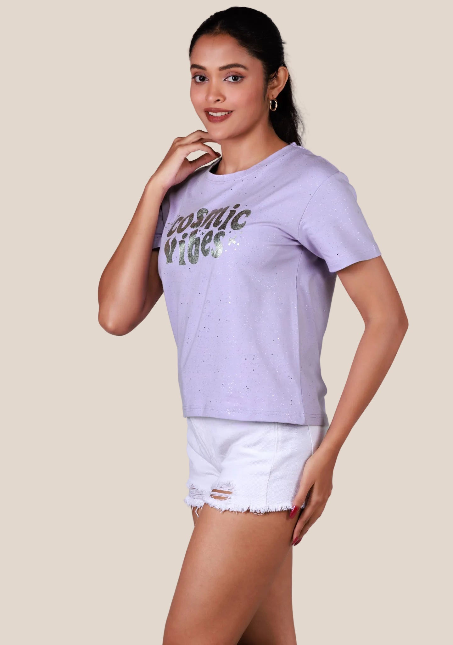 Short-Length T-Shirt - Texted Lavander