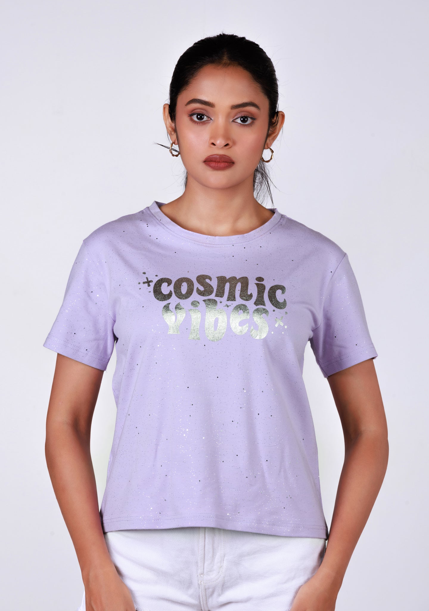 Short-Length T-Shirt - Texted Lavander