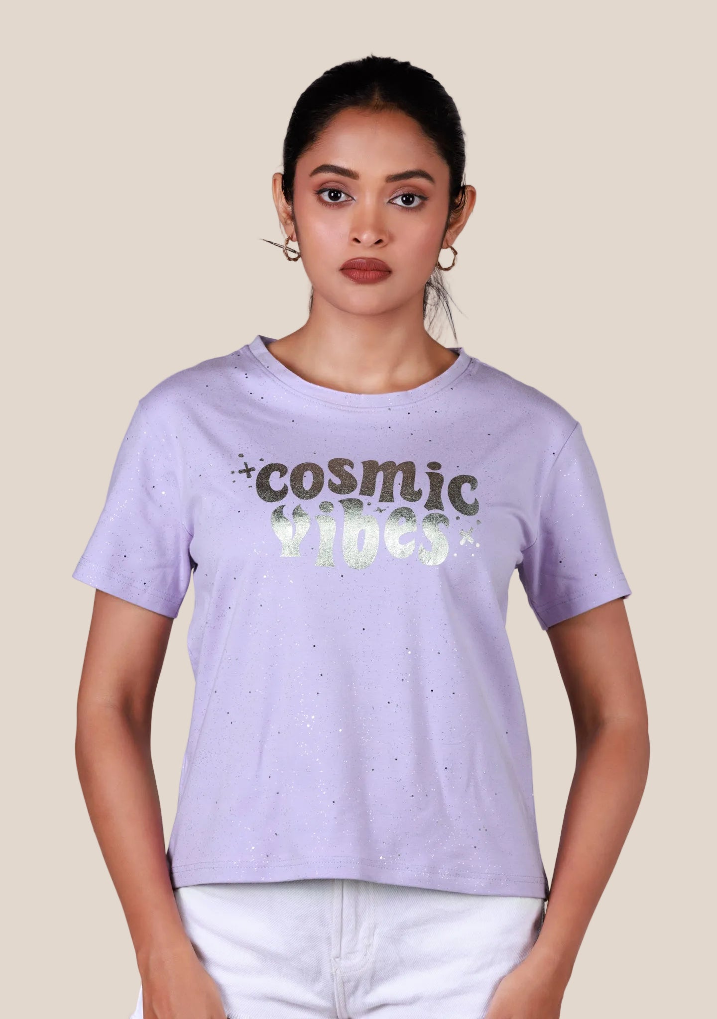 Short-Length T-Shirt - Texted Lavander