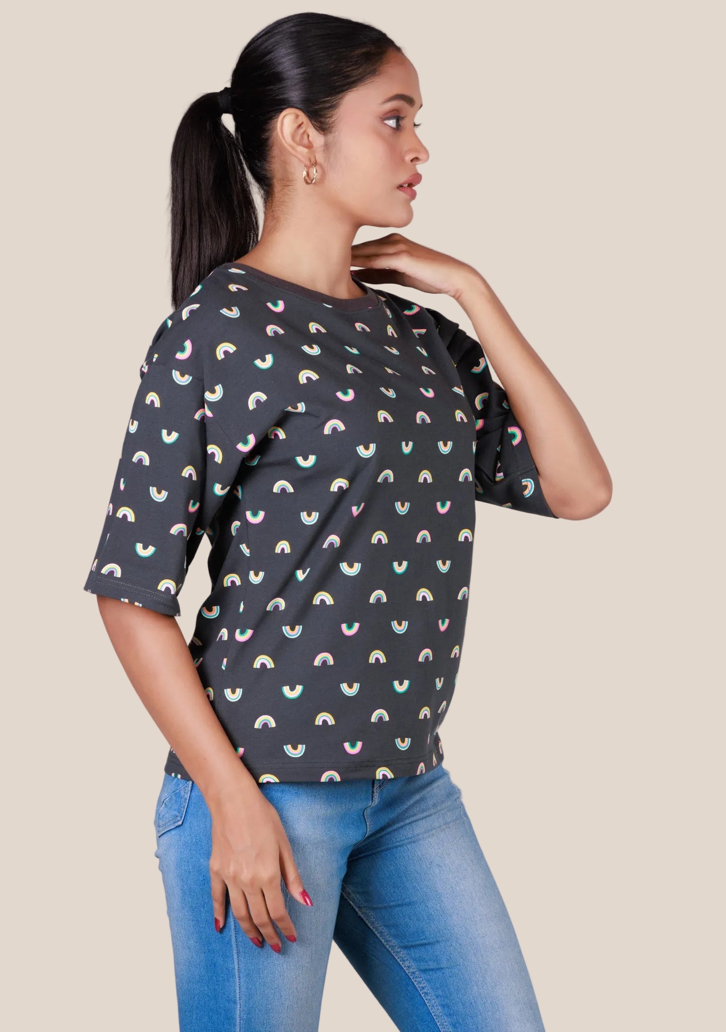 Ladies Drop Shoulder T Shirt - Grey