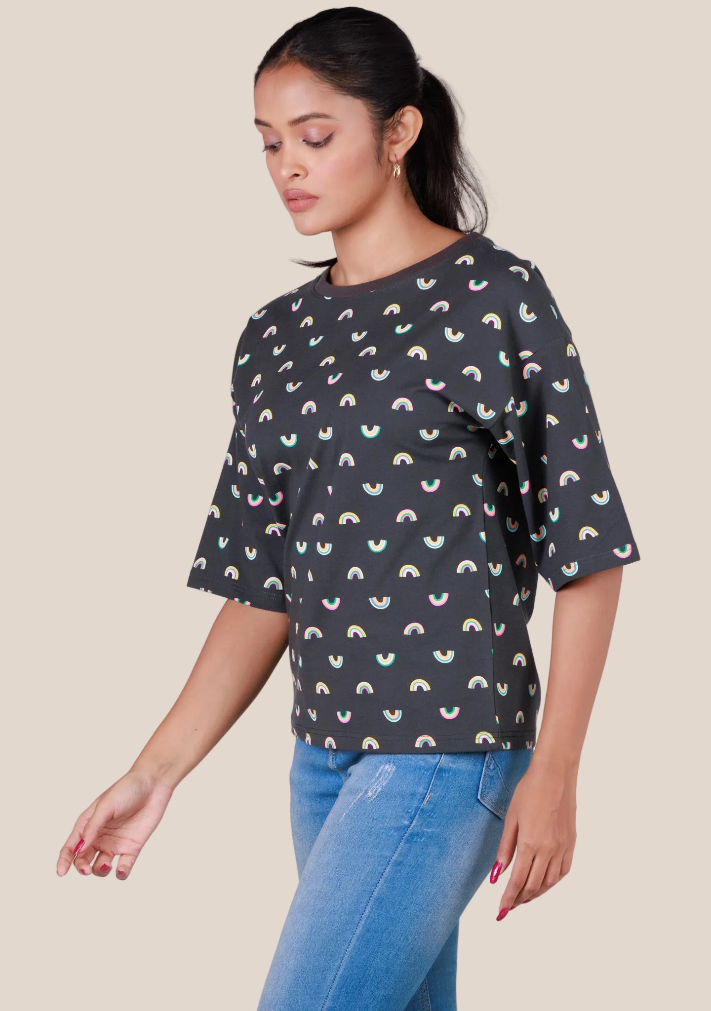Ladies Drop Shoulder T Shirt - Grey