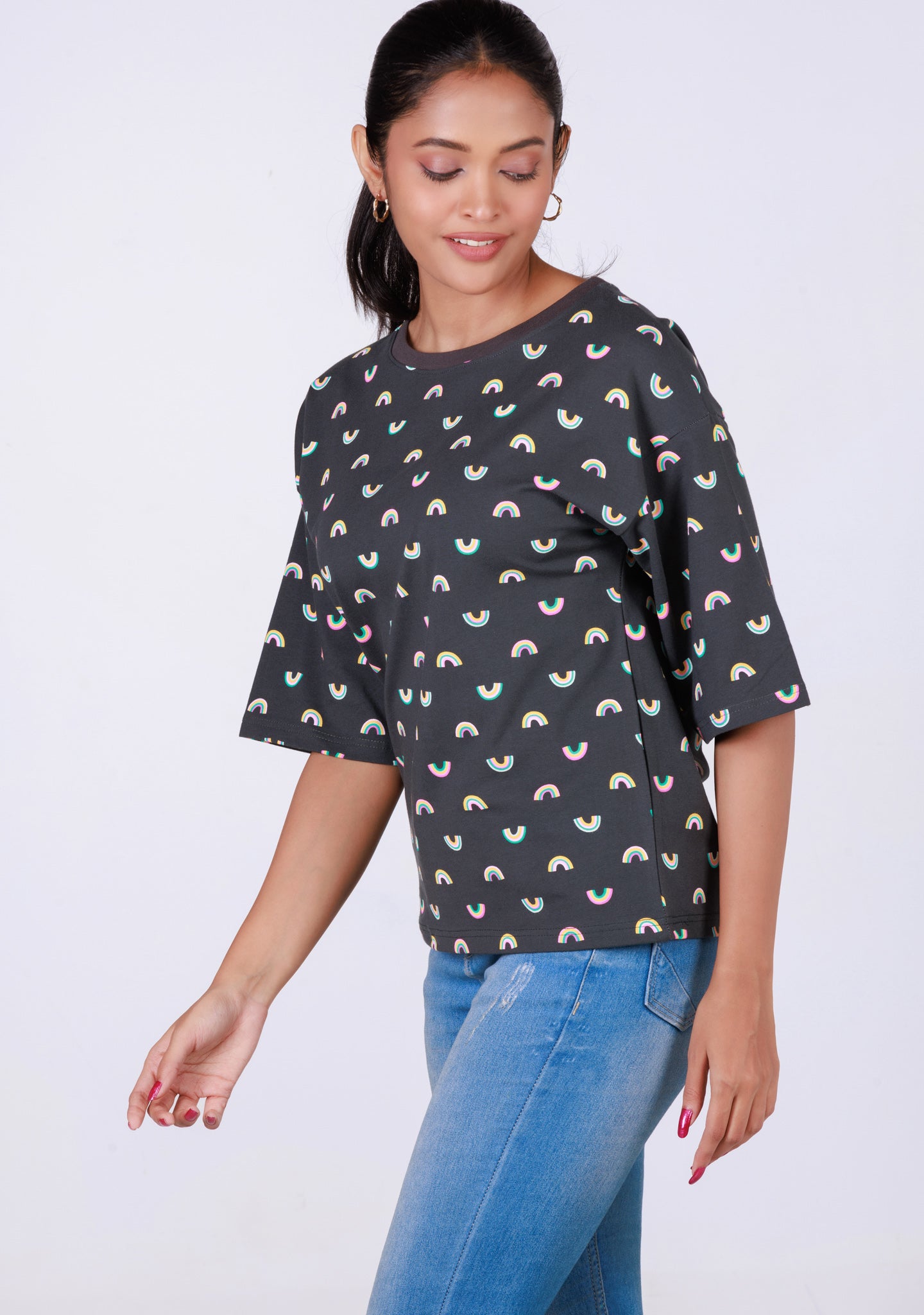 Ladies Drop Shoulder T Shirt - Grey