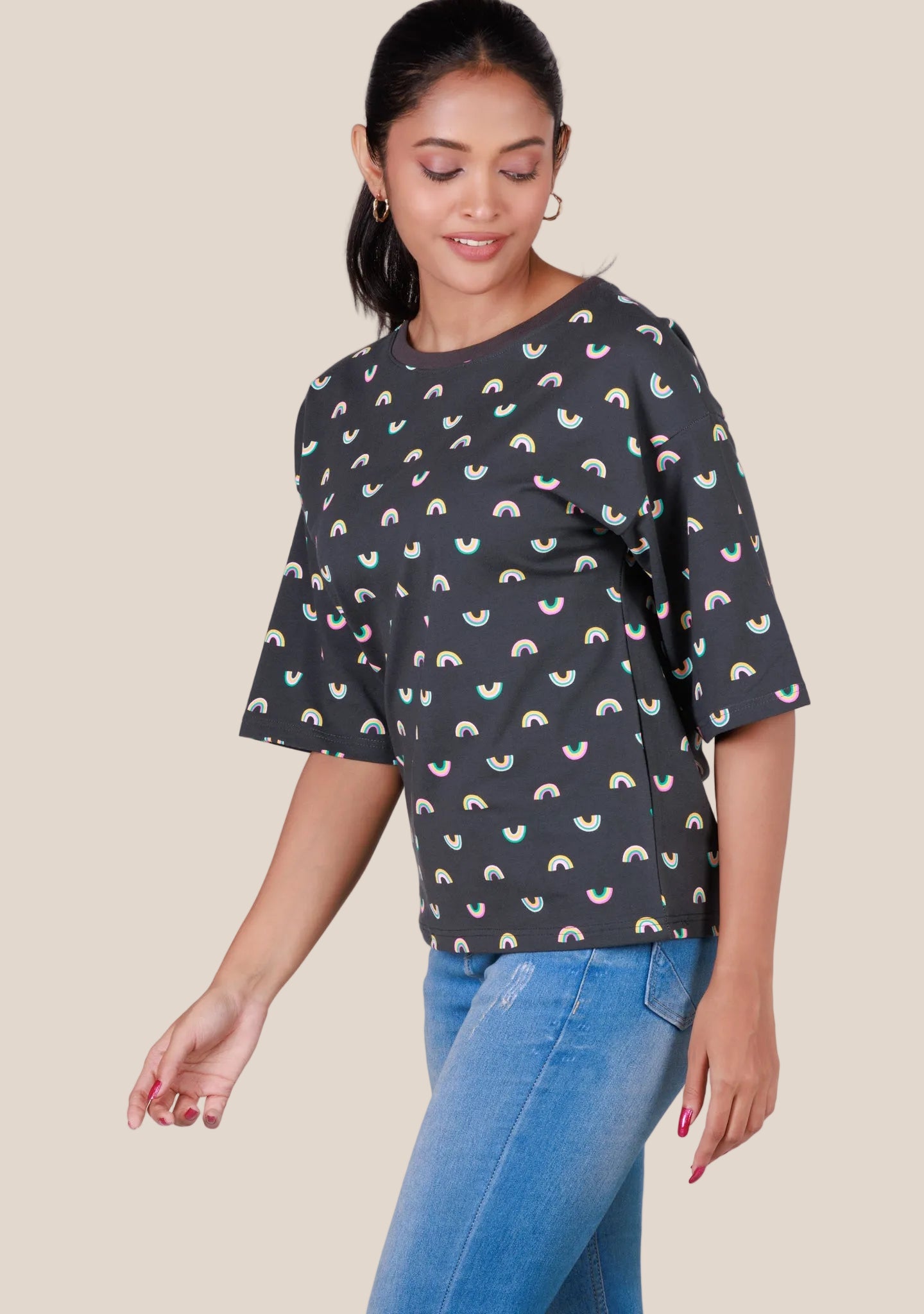 Ladies Drop Shoulder T Shirt - Grey