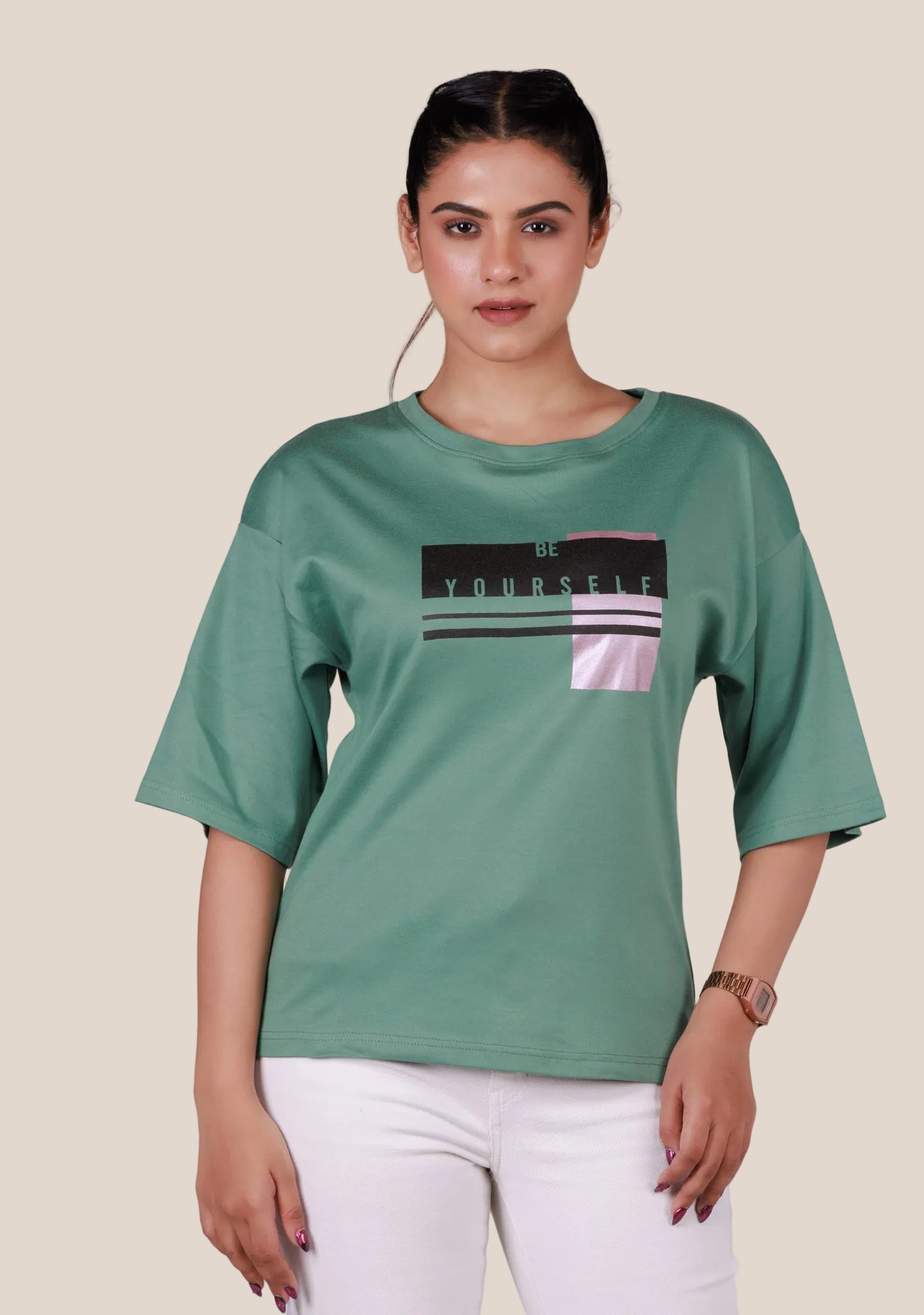 Ladies Drop Shoulder T Shirt -  Green