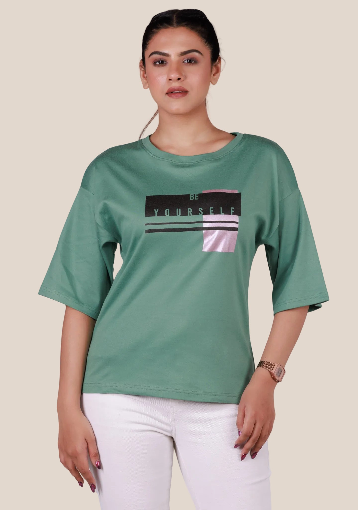 Ladies Drop Shoulder T Shirt -  Green