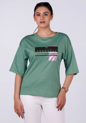 Ladies Drop Shoulder T Shirt -  Green