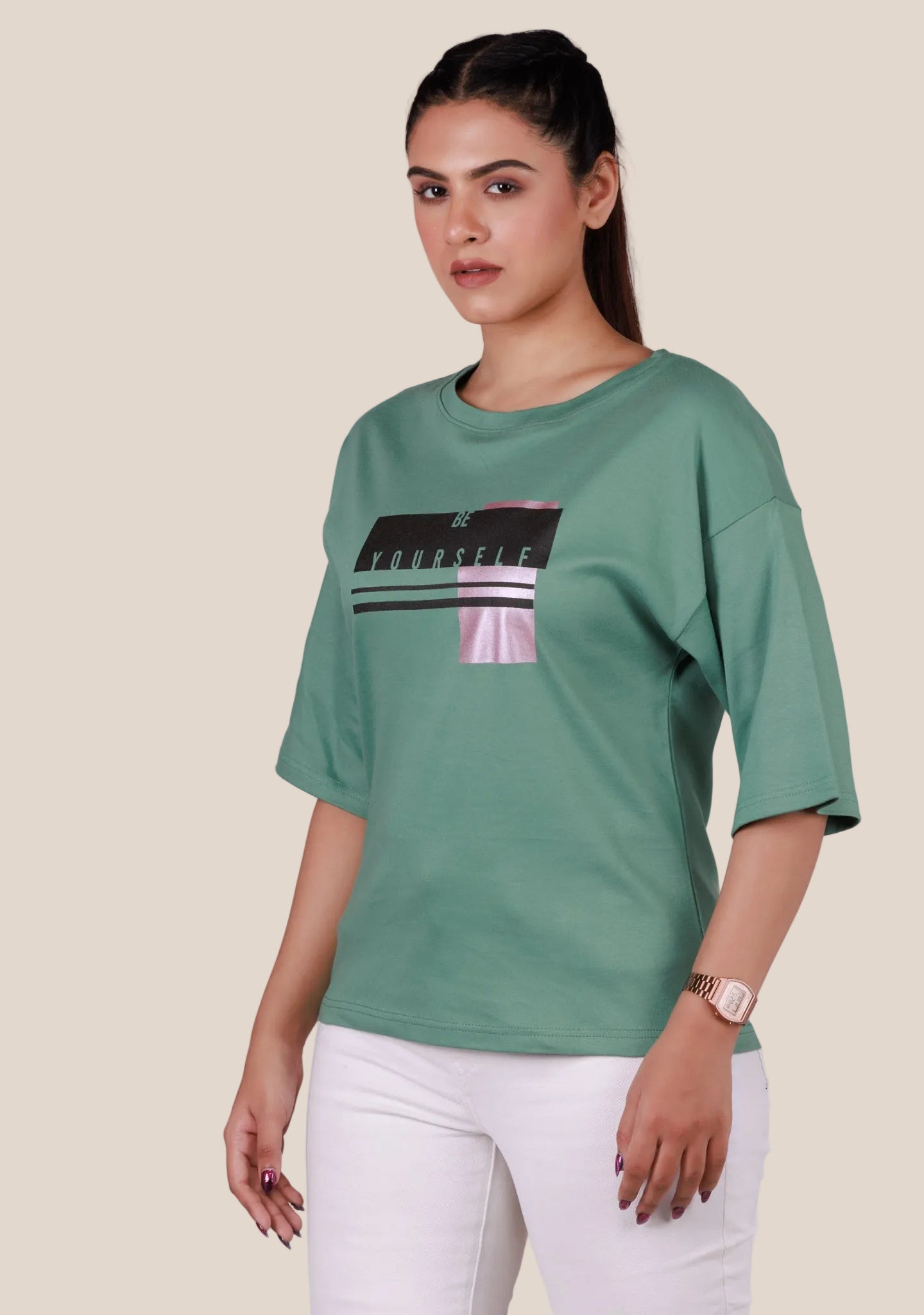Ladies Drop Shoulder T Shirt -  Green
