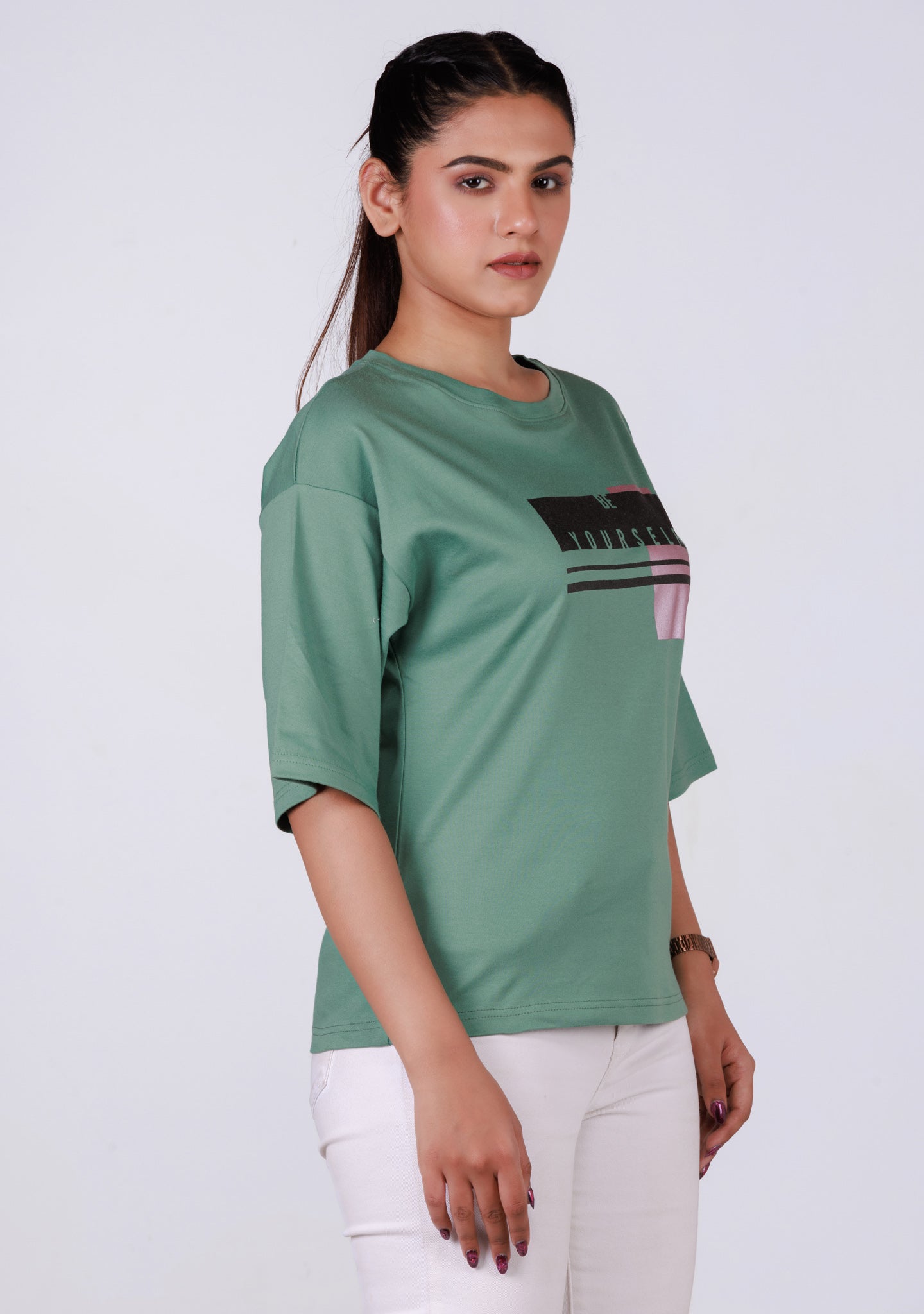 Ladies Drop Shoulder T Shirt -  Green