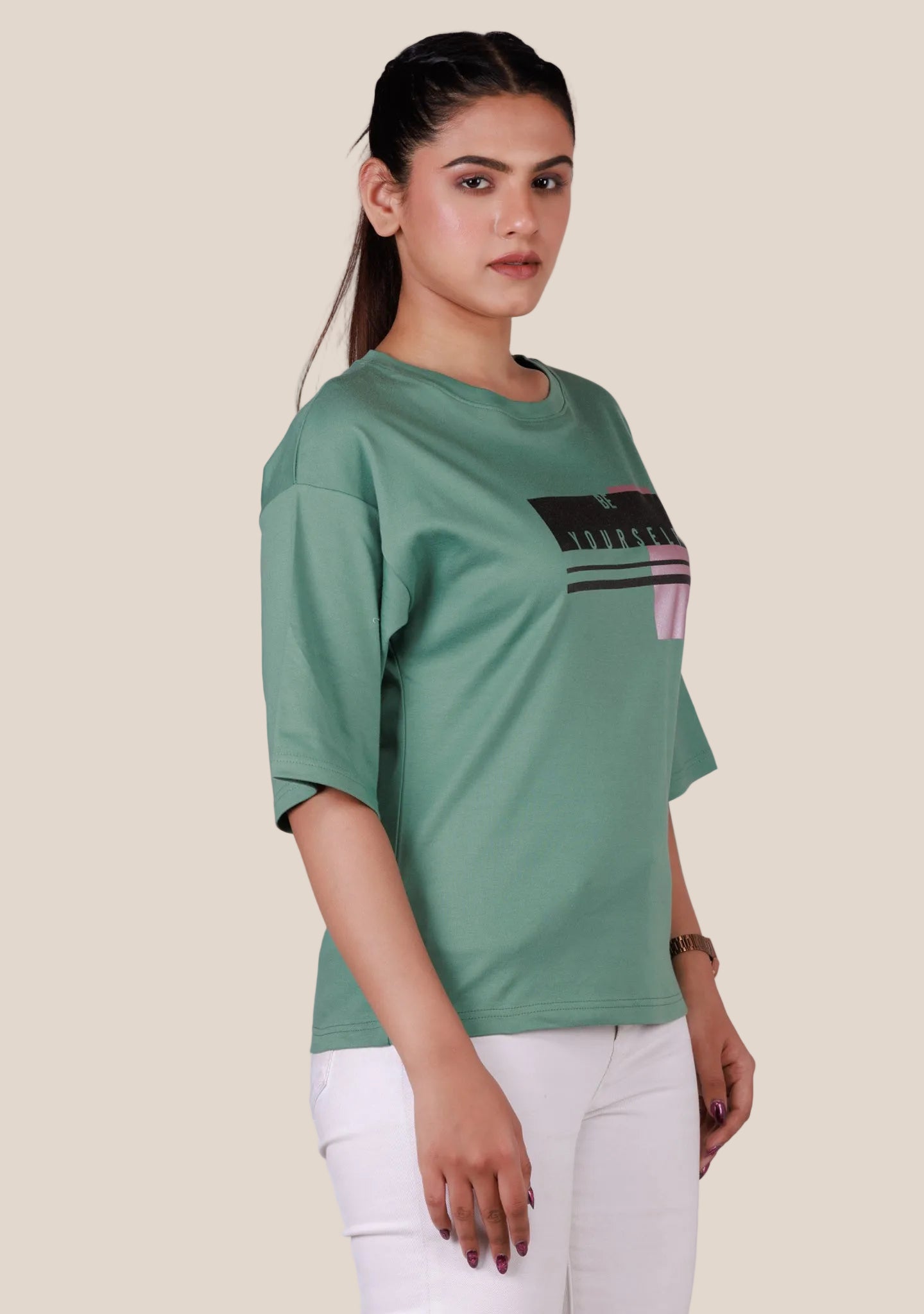 Ladies Drop Shoulder T Shirt -  Green