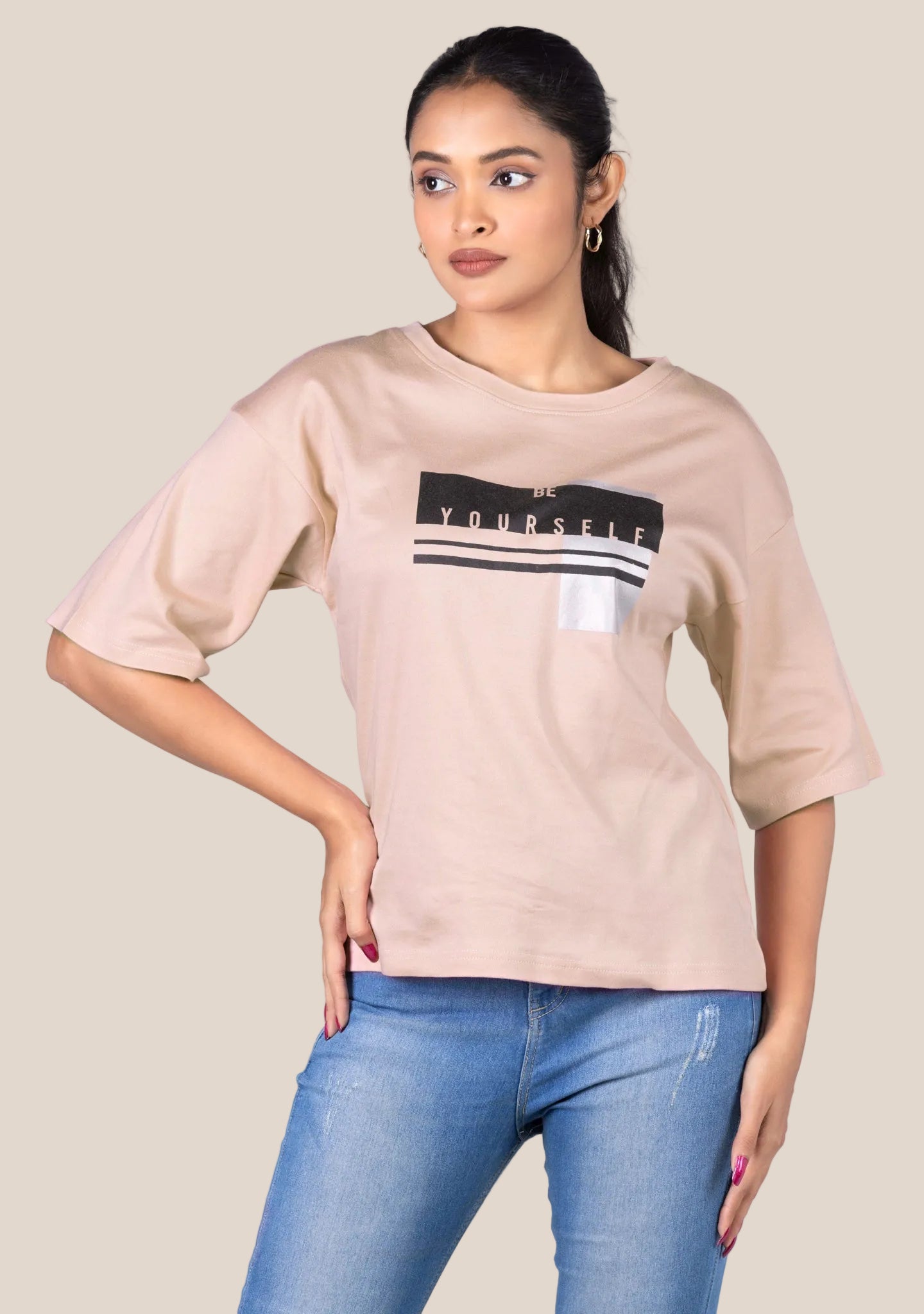 Ladies Drop Shoulder T Shirt - Rose Gold