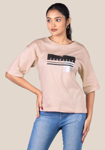 Ladies Drop Shoulder T Shirt - Rose Gold
