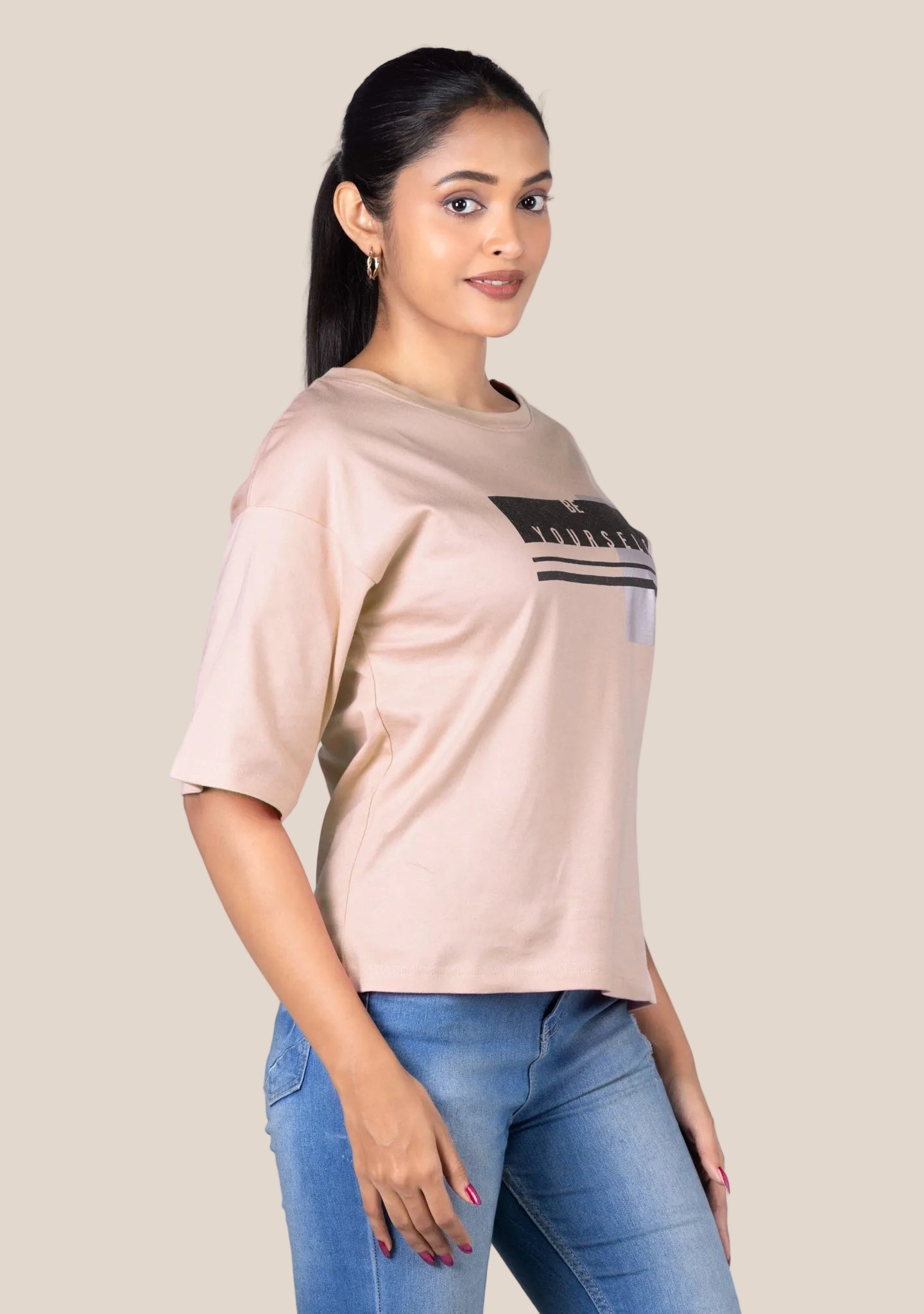 Ladies Drop Shoulder T Shirt - Rose Gold