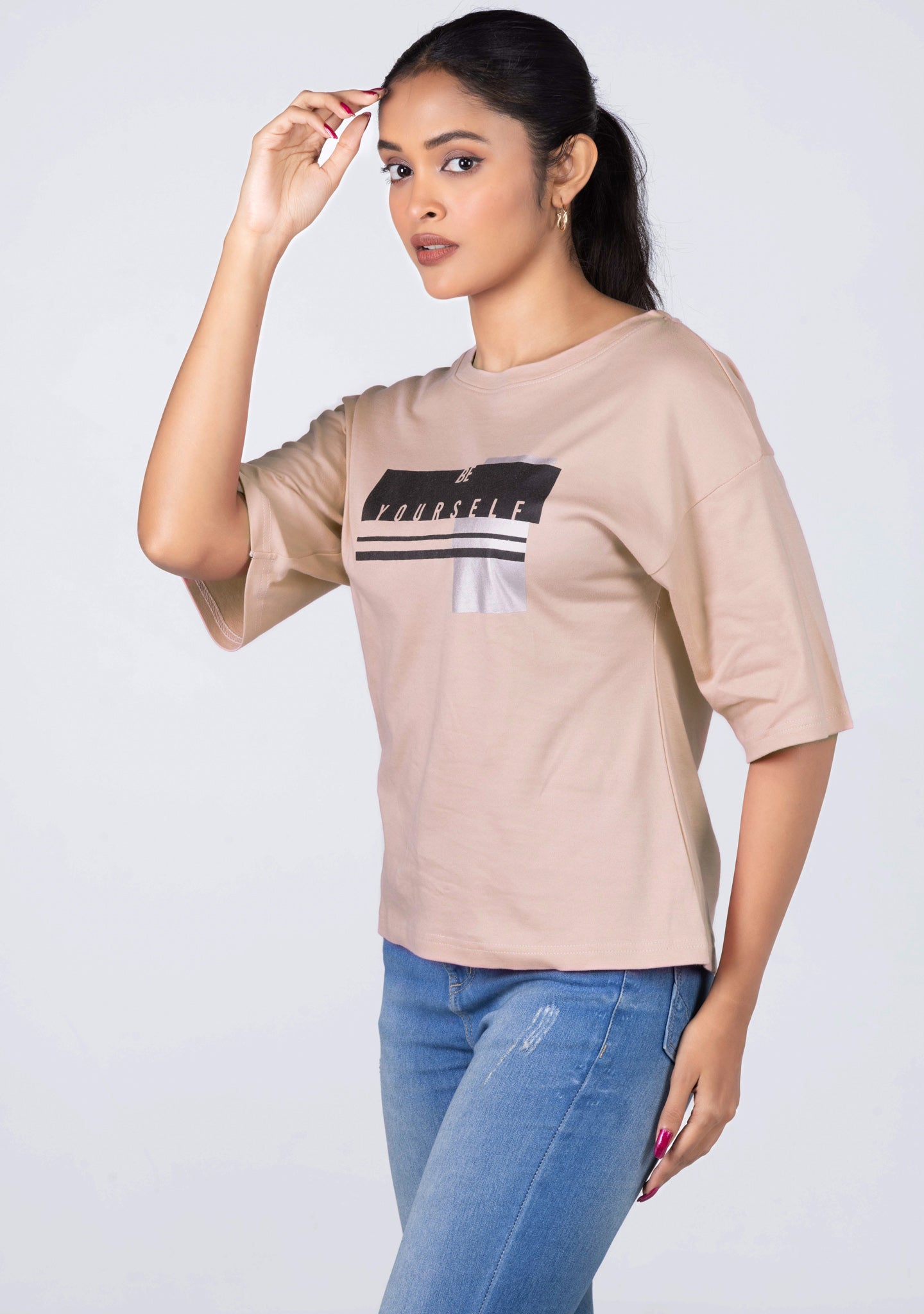 Ladies Drop Shoulder T Shirt - Rose Gold