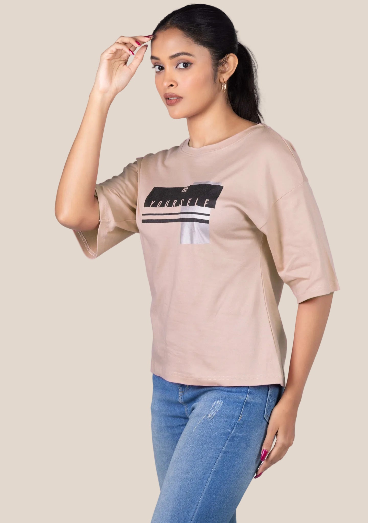 Ladies Drop Shoulder T Shirt - Rose Gold