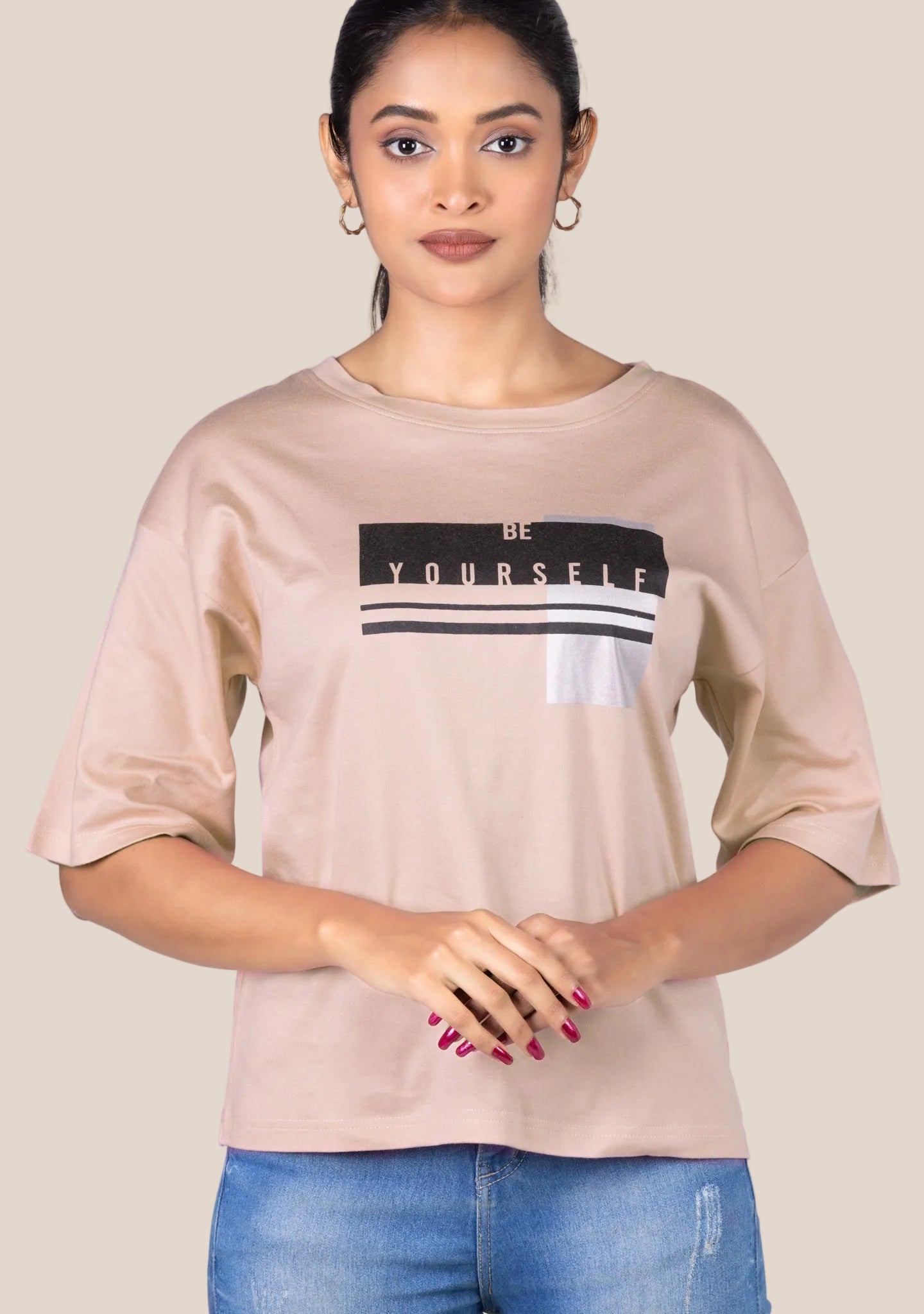 Ladies Drop Shoulder T Shirt - Rose Gold