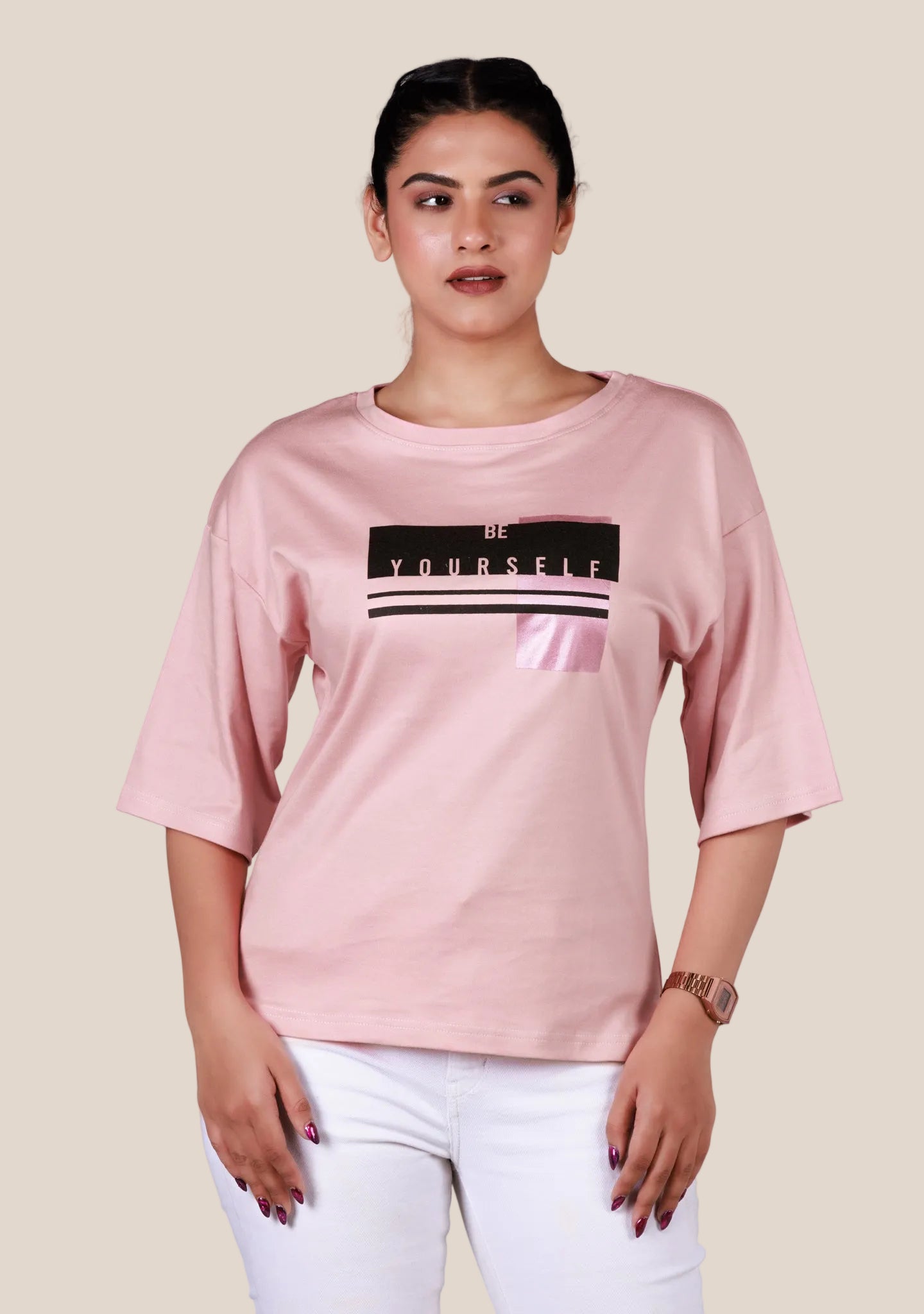 Ladies Drop Shoulder T Shirt - Pink