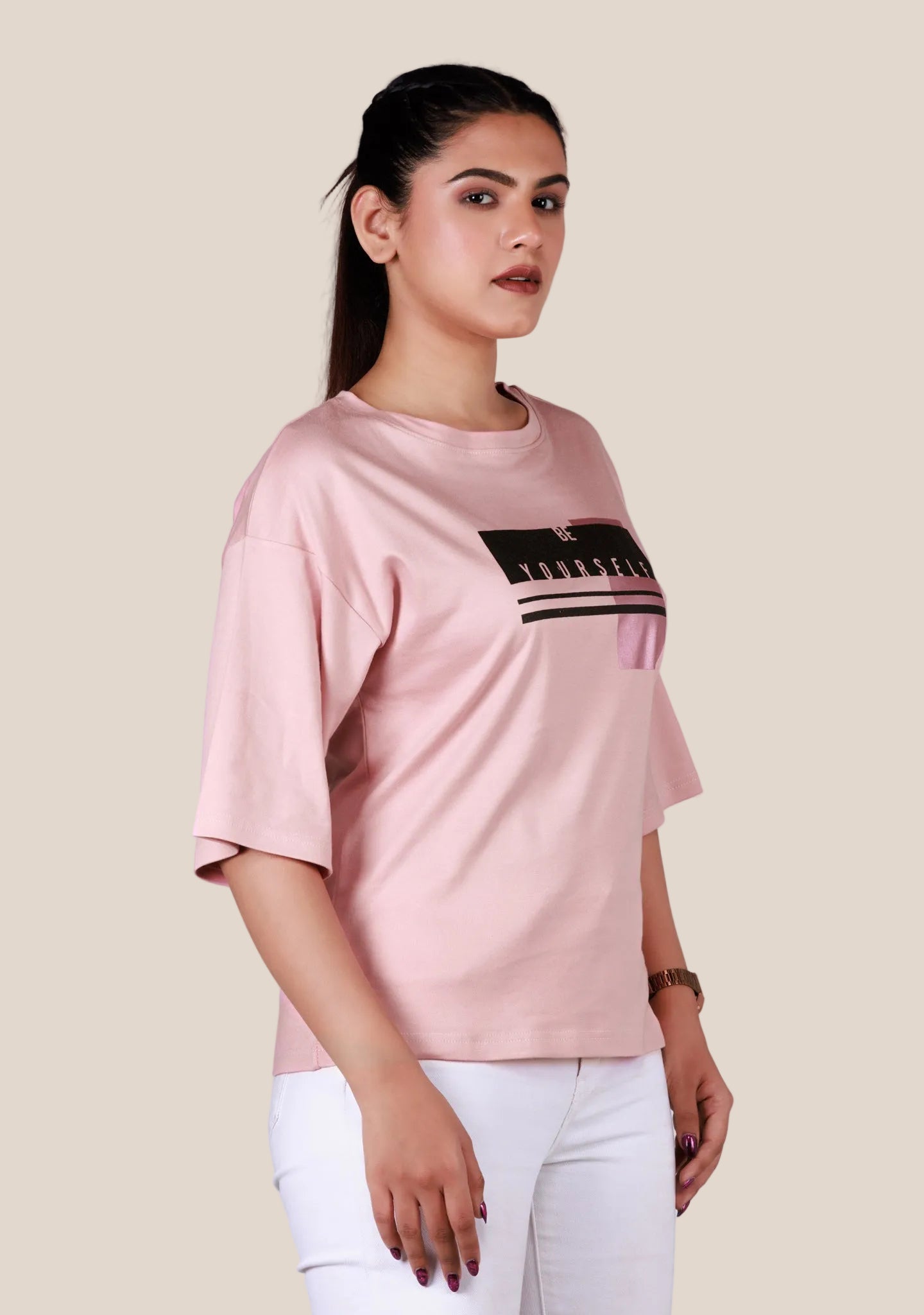 Ladies Drop Shoulder T Shirt - Pink