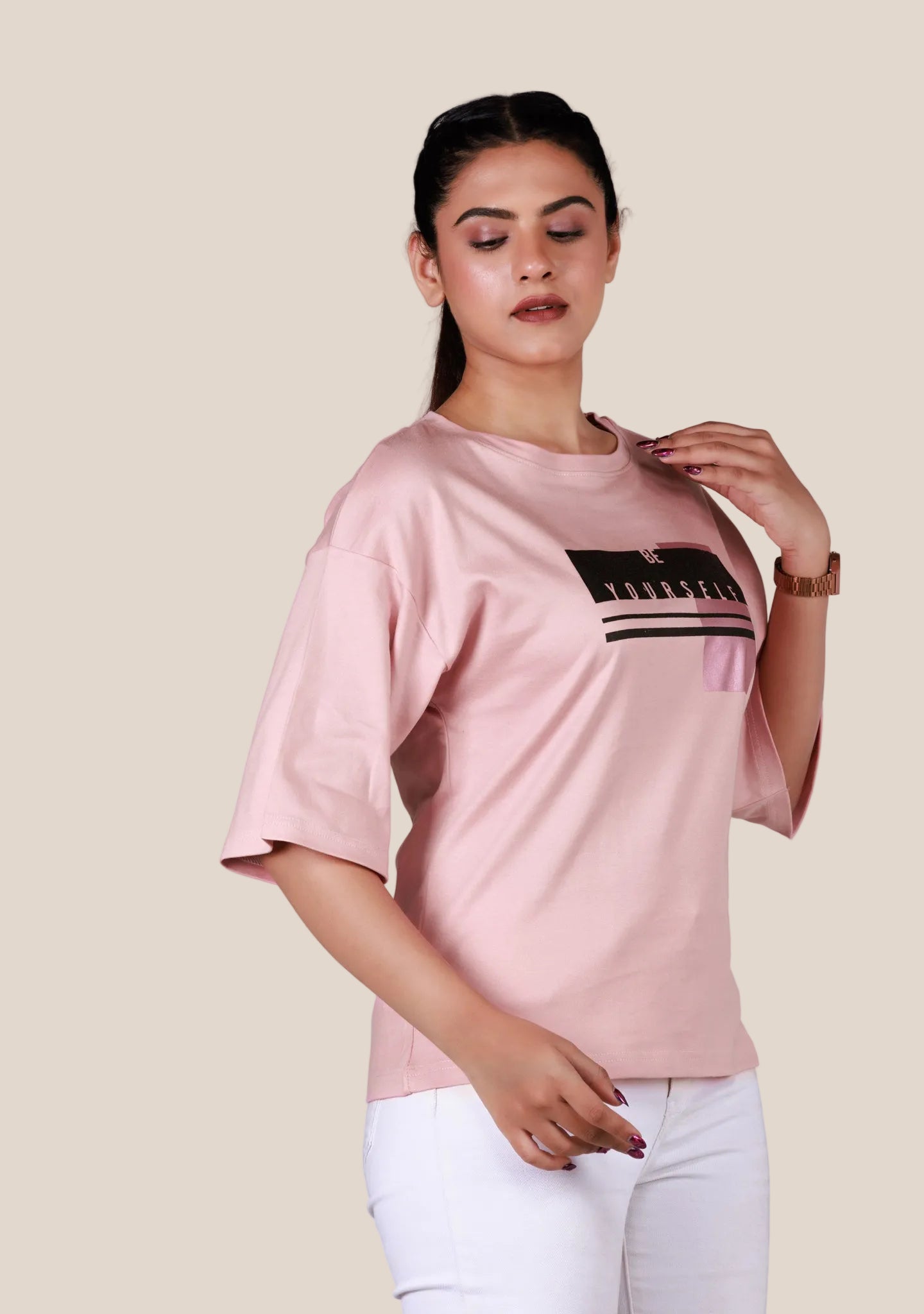 Ladies Drop Shoulder T Shirt - Pink