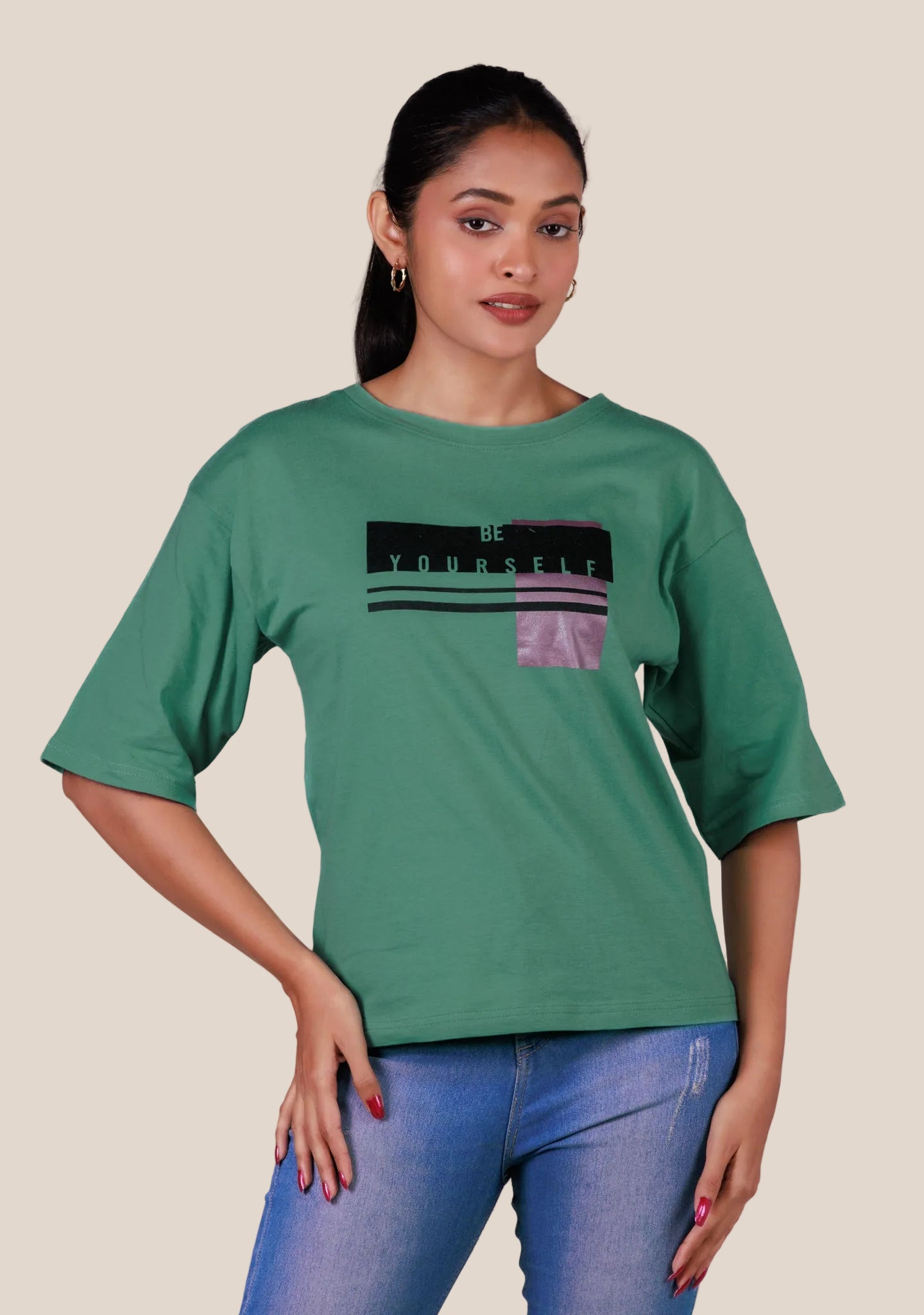 Ladies Drop Shoulder T Shirt - Green