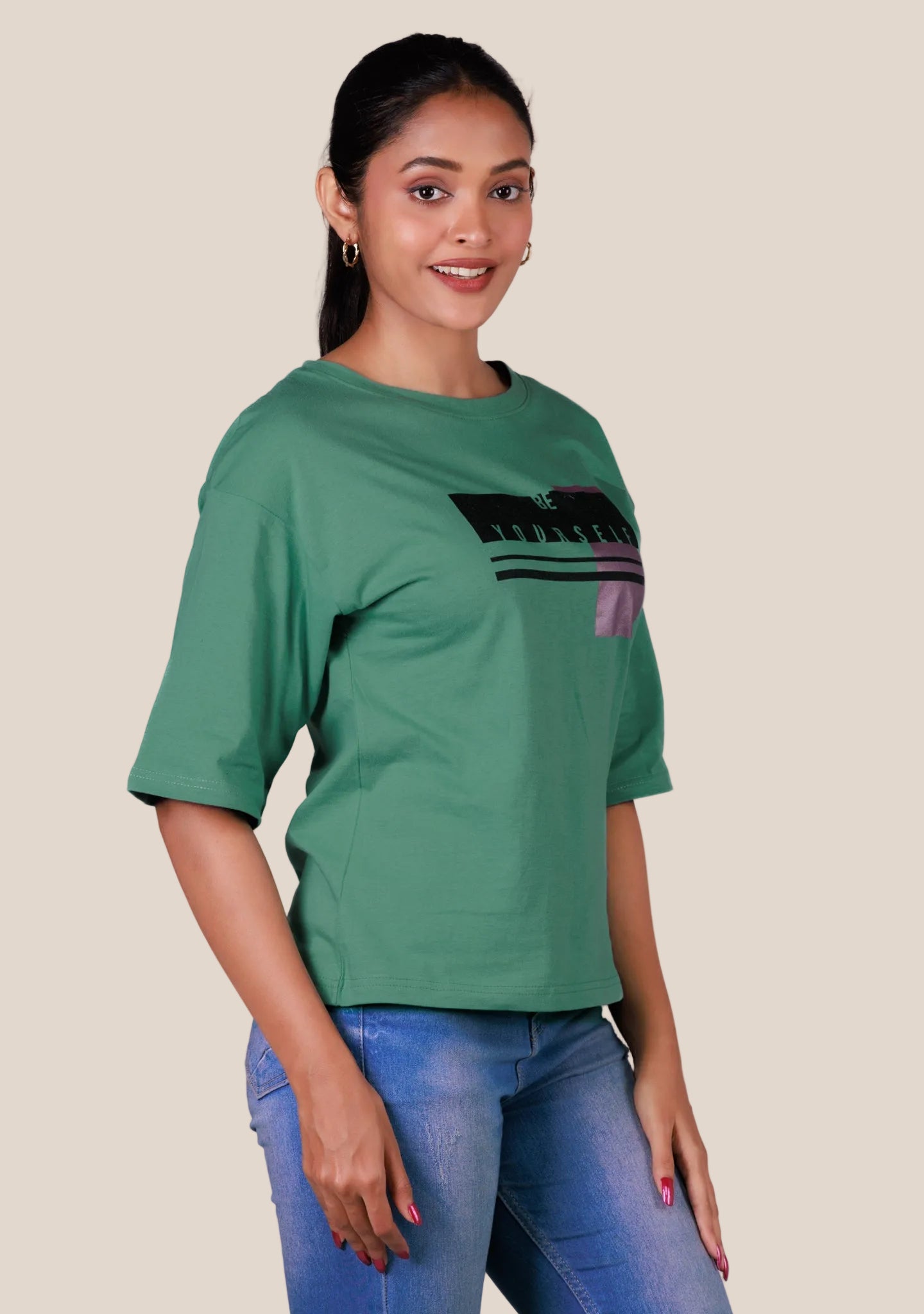 Ladies Drop Shoulder T Shirt - Green