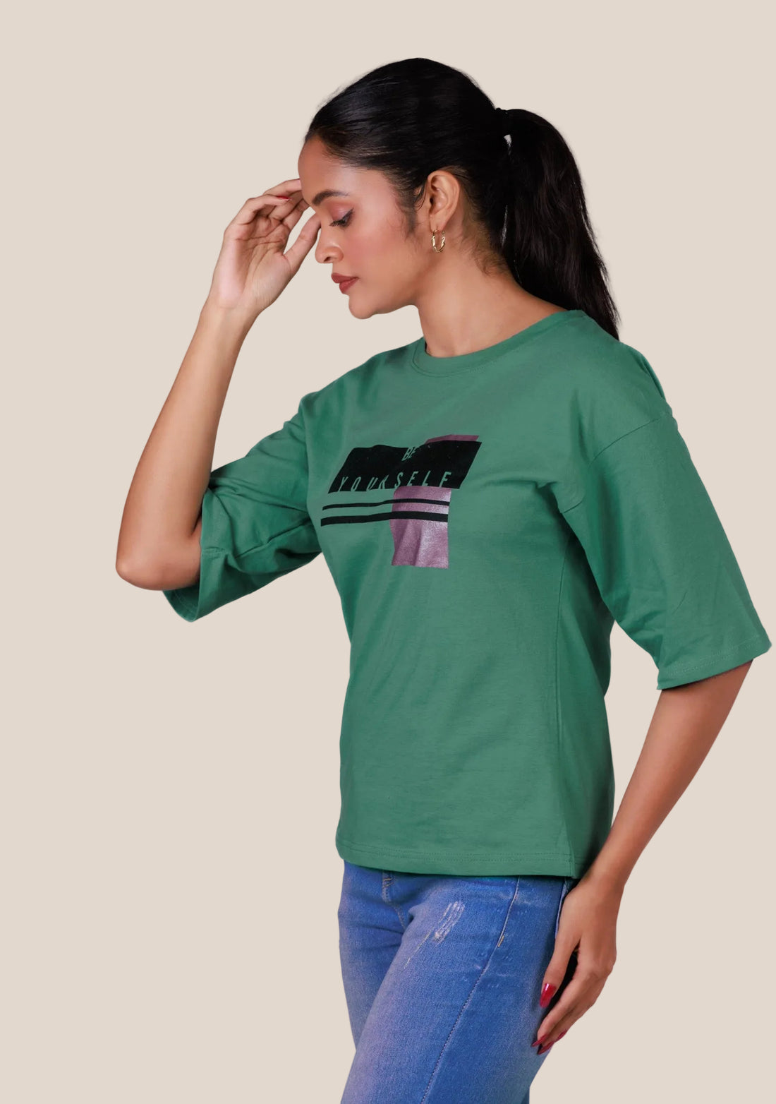 Ladies Drop Shoulder T Shirt - Green